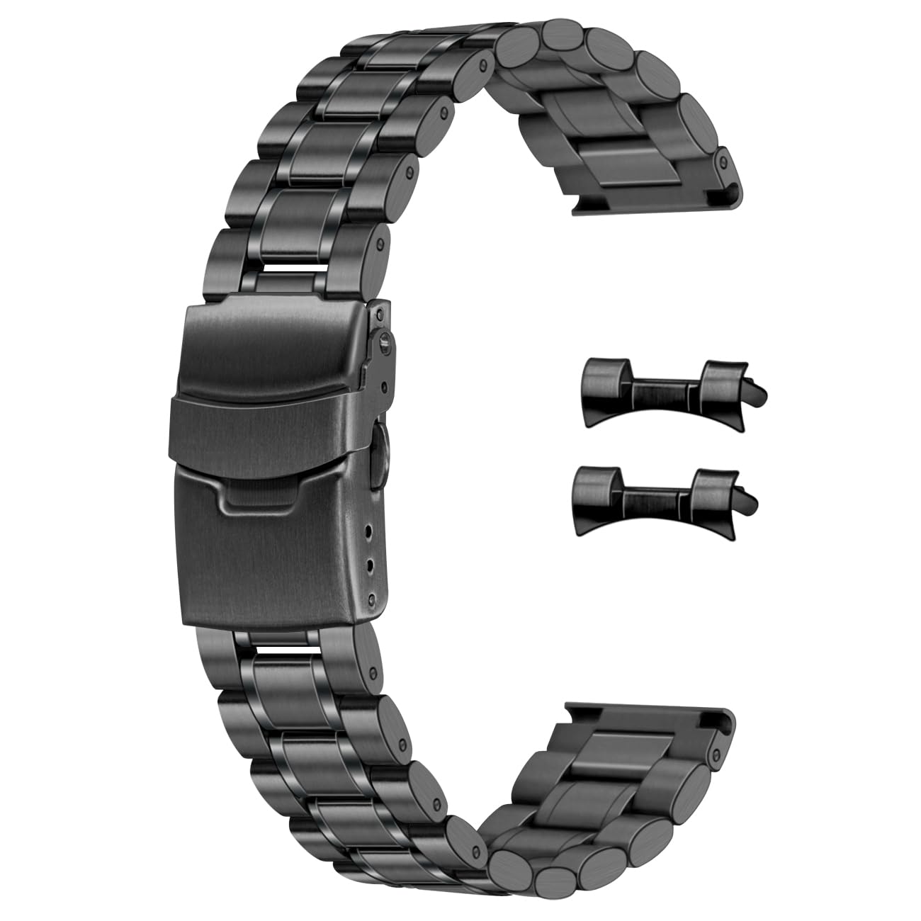 22 mm Universal-Uhrenarmbänder, massiver Edelstahl mit gebogenen Endstücken, Ersatzarmband für Damen und Herren, Silber