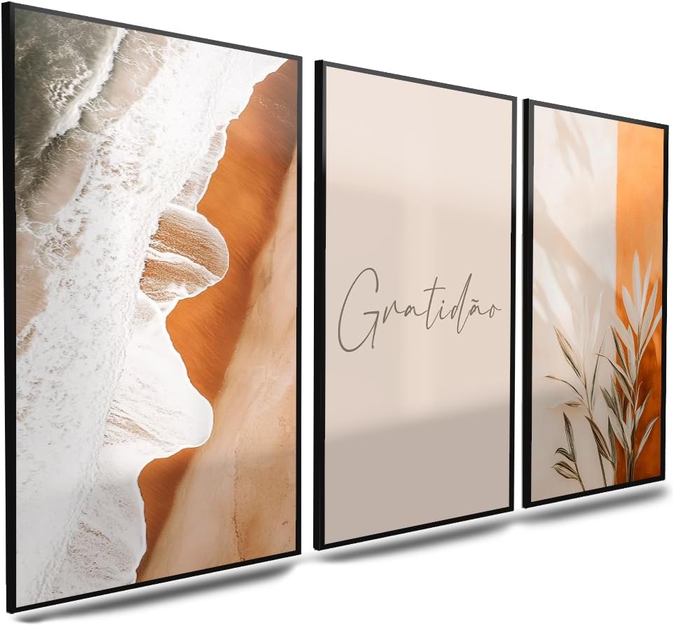 Kit 3 Quadro Decorativo Gratidão Cores Neutras