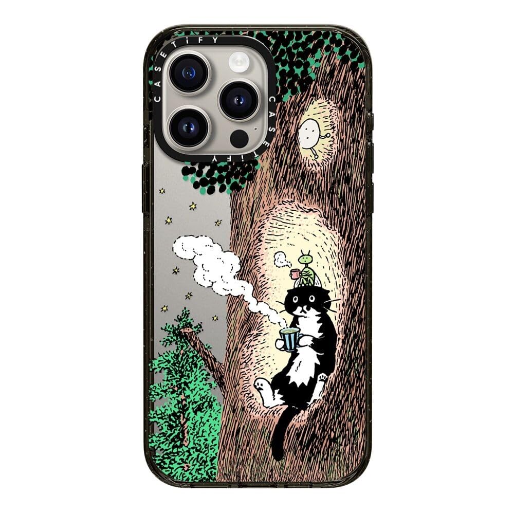 CASETiFY Impact Case for iPhone 15 Pro Max [Slim / 8.2 ft. 4X Military Grade Drop Protection/Wireless Charging Compatible] - Rest time - Clear Black