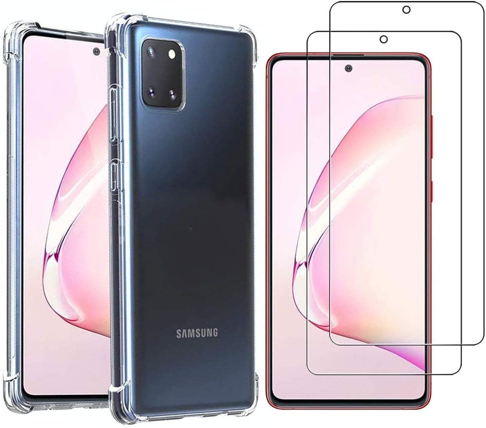 MARGOUN for Samsung Galaxy Note 10 Lite Case Cover with 2 Pack Screen Protector, Clear Tempered Glass Film