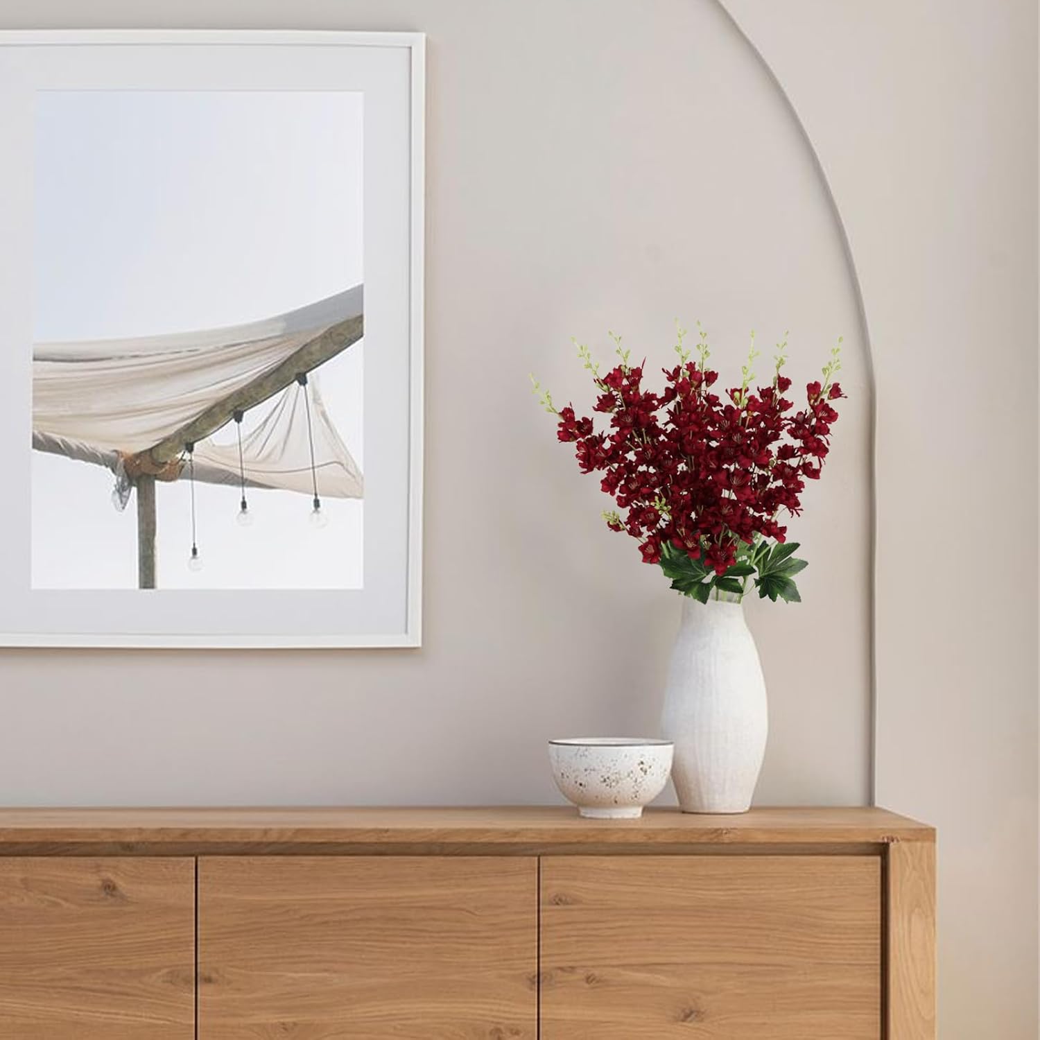 Delphinium Artificial Flowers,8PCS Silk Larkspur Flowers 33.5'' Long Stem Burgundy Flowers for Tall Vase Home Wedding Garden Table Decor(Burgundy) - Image 7