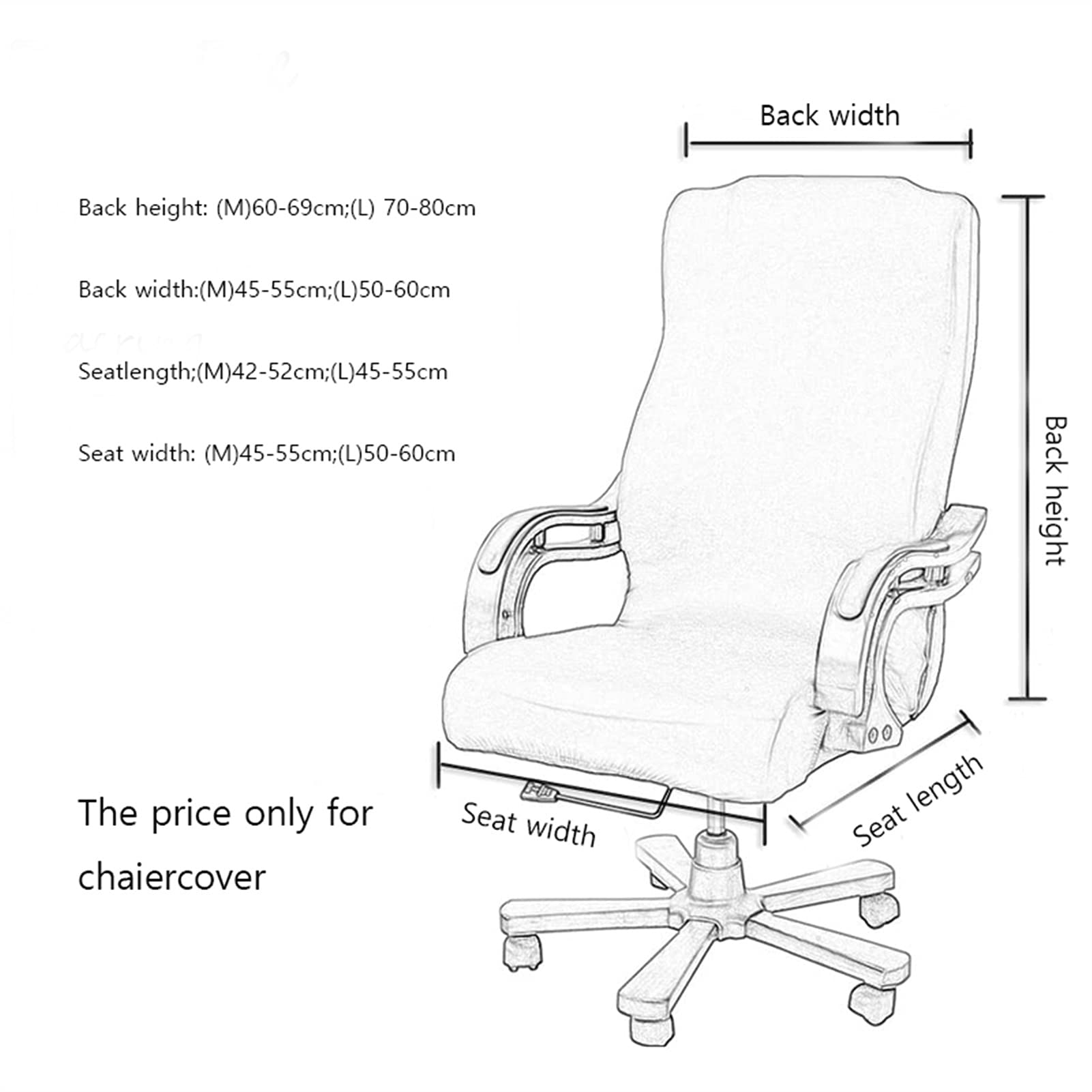 Cubiertas de silla de oficina cubierta de silla de asiento anti-sucio cubierta de silla de asiento M / L tamaños de terciopelo estirado Descubridor extraíble para sillas de asiento de oficina Fundas s