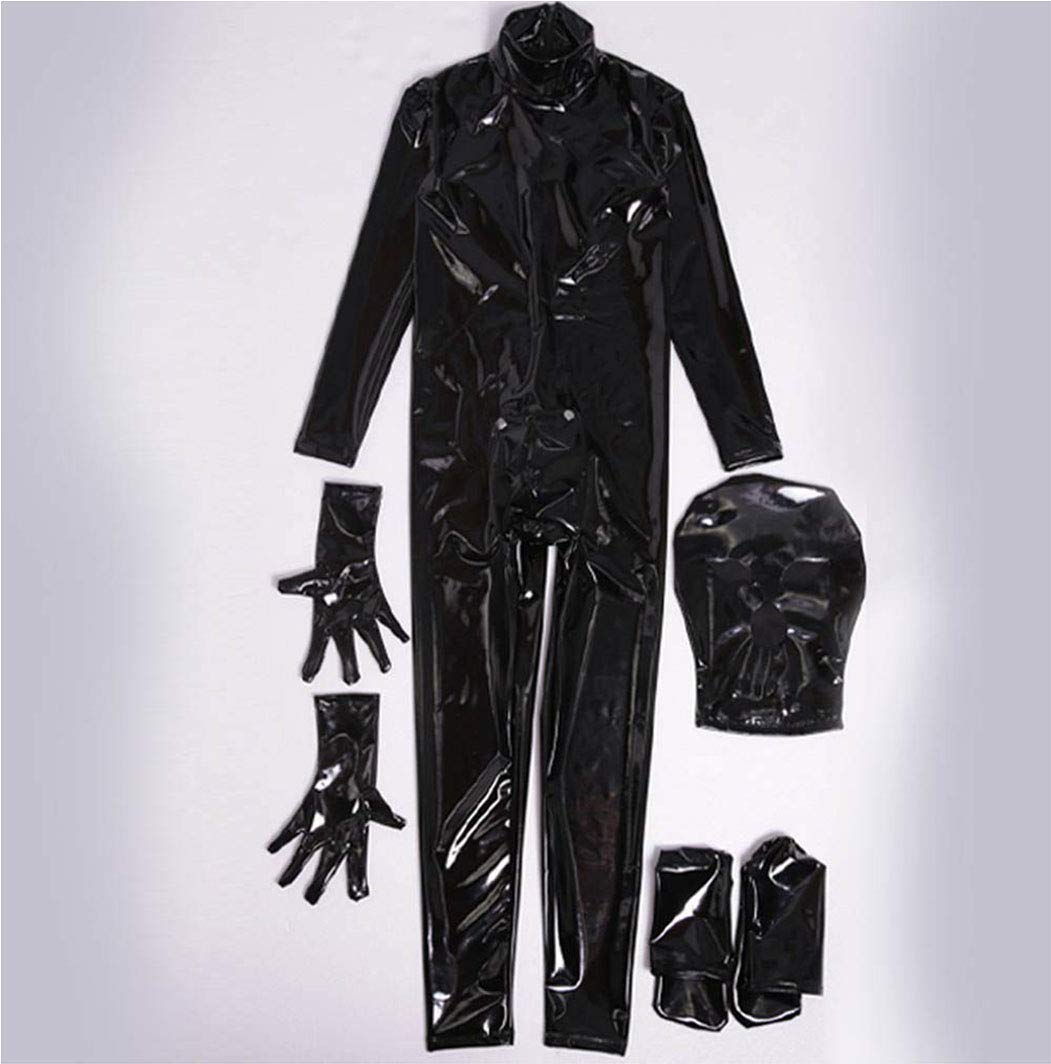 Hombres Black Mirror Body Sculpting Estereotipo Látex Todo Incluido Mono Apretado Night Club Bar DS Técnica Esculpiente, Negro, XXL, Negro , XXL