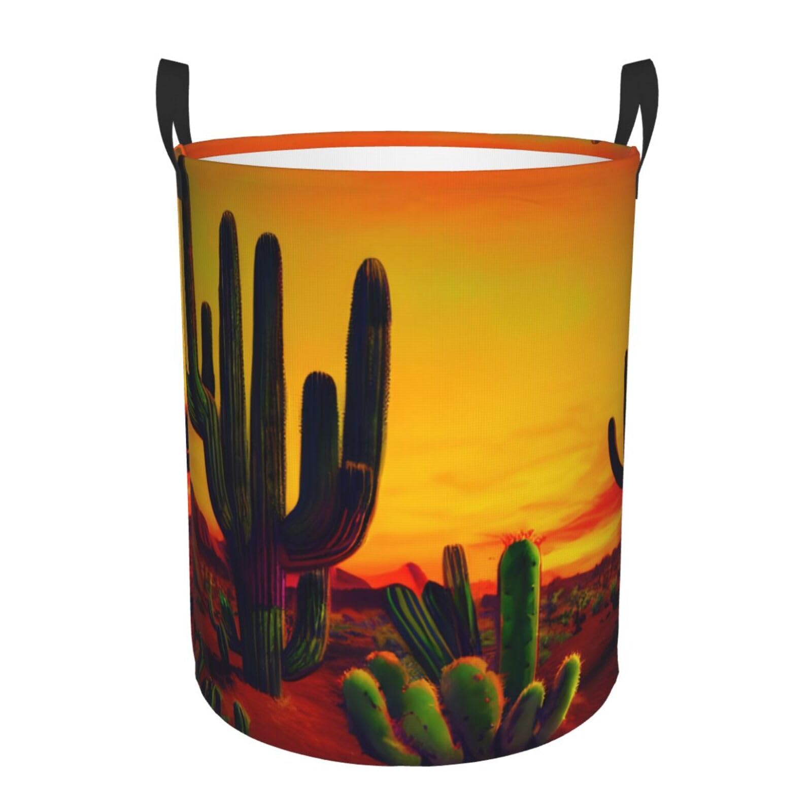 S Collapsible Round Cactus in Desert Print Laundry Hamper