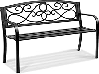 VEVOR 50-Inch Metal Outdoor Garden Bench - 550 lbs Capacity, Weatherproof Powder-Coated Frame, Backrest & Armrests for Patio, Park, Yard