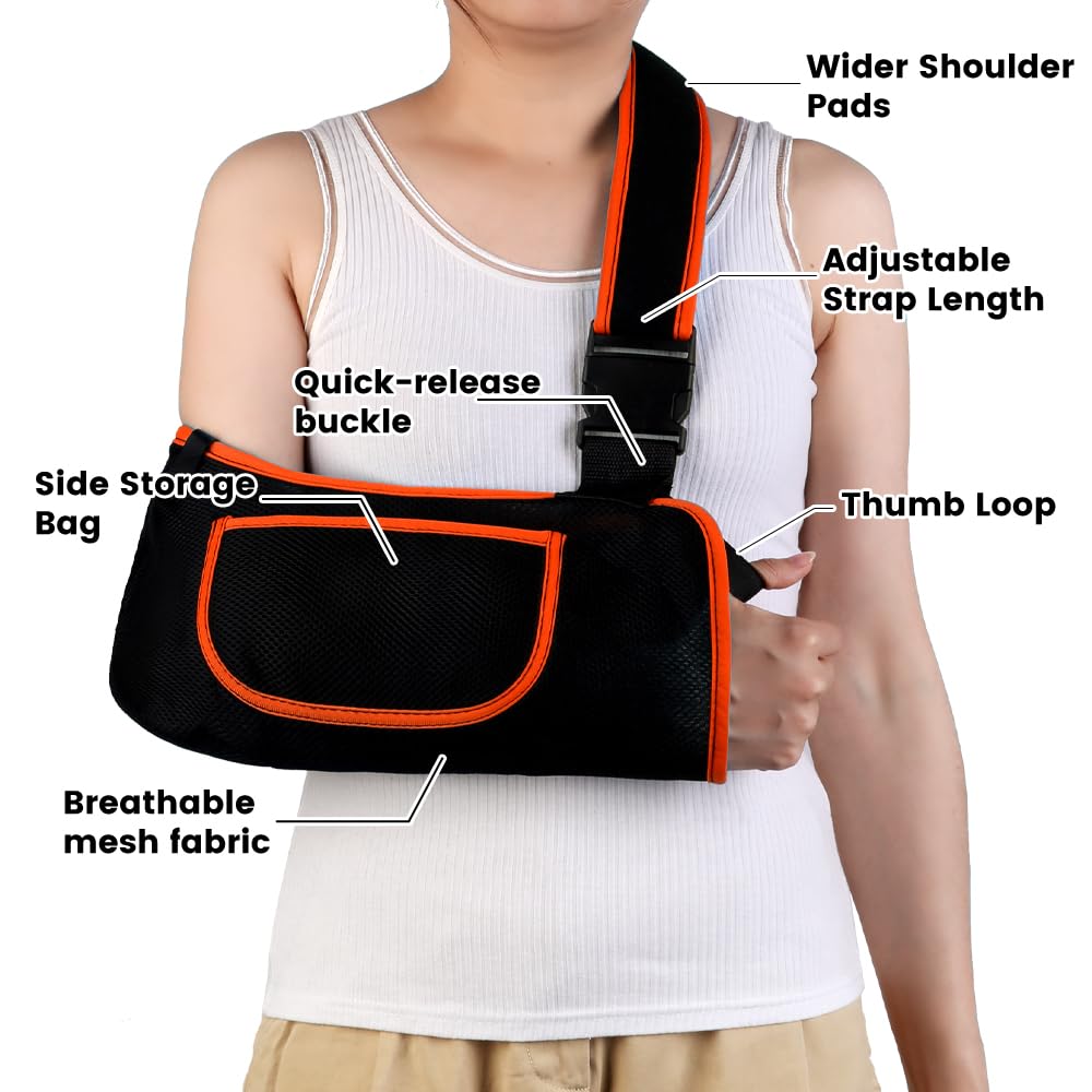 Arm Sling, Lightweight & Breathable Medical Sling with Adjustable Shoulder Strap, Right or Left, Women or Men, Shoulder Mesh Immobilizer Slings for Elbow Injury/Torn Rotator Cuff/Wrist Injury/Surgery