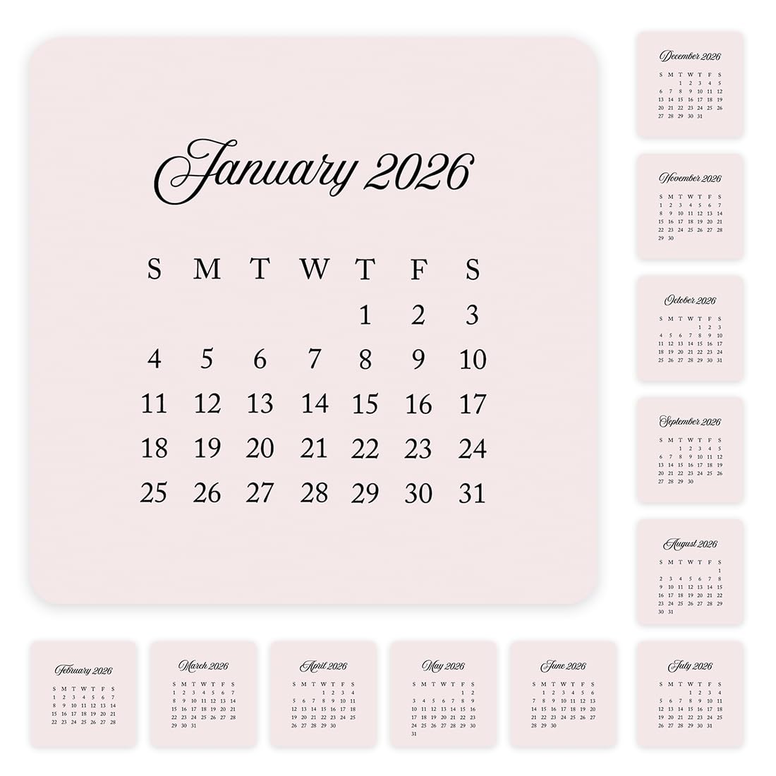Andaz Press Small Month Stickers, Blush Pink Mini Square Monthly Stickers for Planners, 2026 Calendar Month Planner Labels, Journaling Sticker, 36
