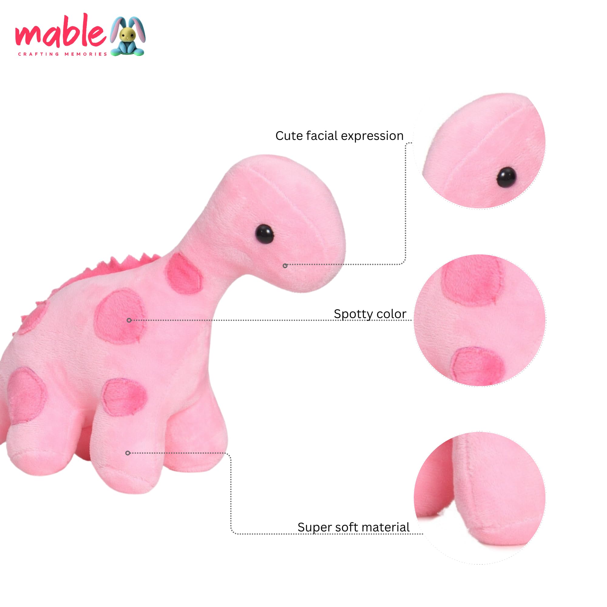 MABLE Millo Dino Soft Toy | Cute Dinosaur Toy for Babies & Kids | Ultra-Soft Stuffed Animal for Boys & Girls | Ideal Gift for Birthdays, Playtime & Nursery Decor (30CM Pink) 1
