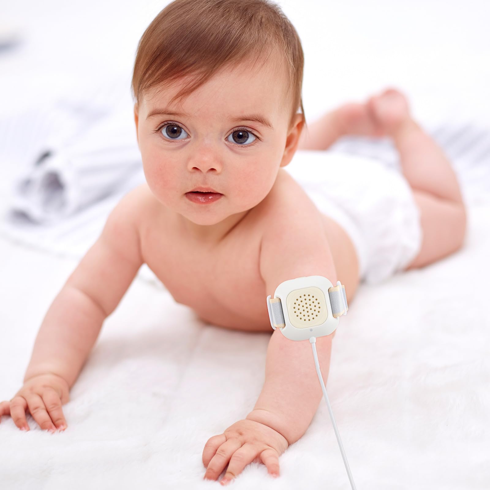 SECFOU Alarme D’énurésie Nocturne Vibration et Son, Capteur D’urine Ajustable Unisexe, Blanc, pour Bébés, Garçon et Filles et Adultes – Dispositif de Surveillance Pratique
