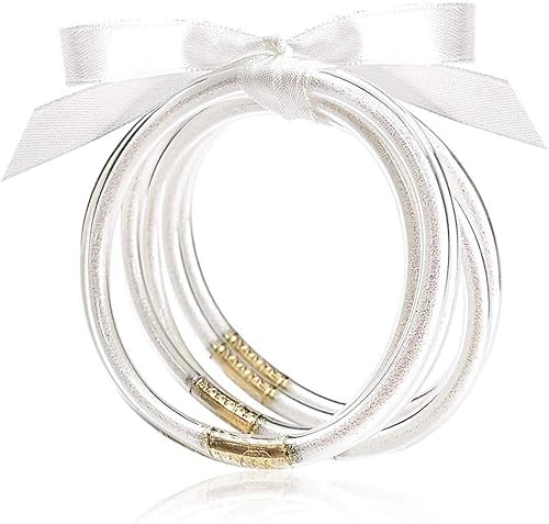 MJartoria - Juego de pulseras de gelatina con purpurina Pulseras de silicona con relleno de gelatina y purpurina para mujeres