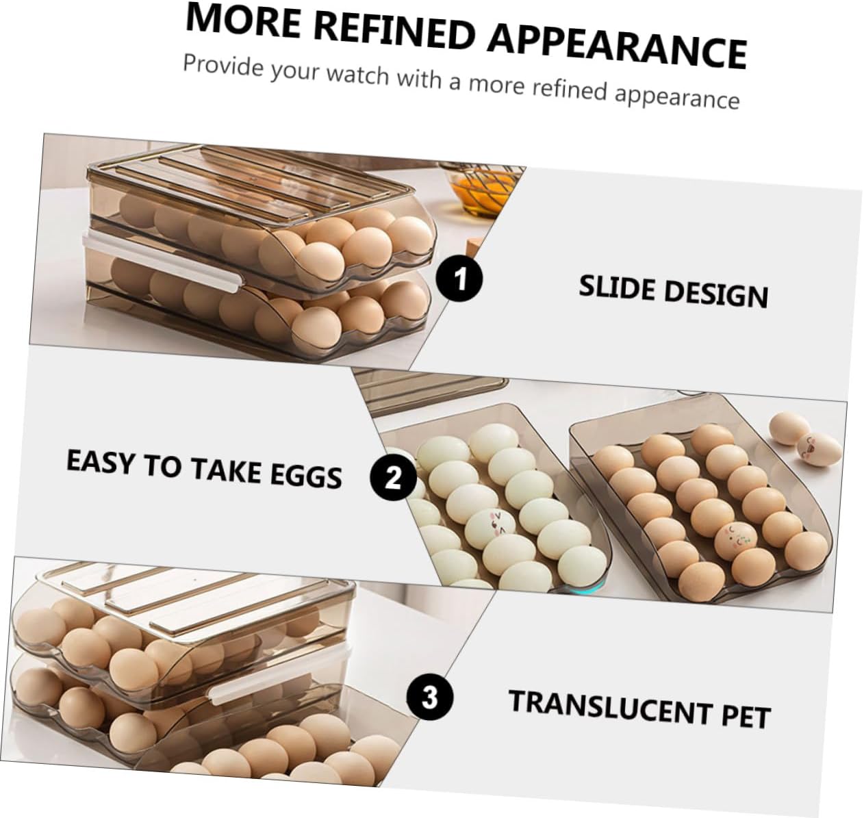 Kichvoe 2-layer Plastic Refrigerator Egg Holder Tray Auto-rolling Storage Container for 36 Eggs Sliding Fridge Organizer Box for Kitchen Storage