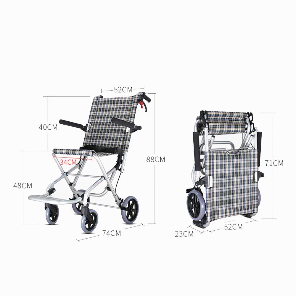 CLoxks Sedia a rotelle,Trasporto Sedia da Viaggio Portatile semovente Pieghevole Carrello da Viaggio per aeromobili per disabili Anziani in Lega di Alluminio