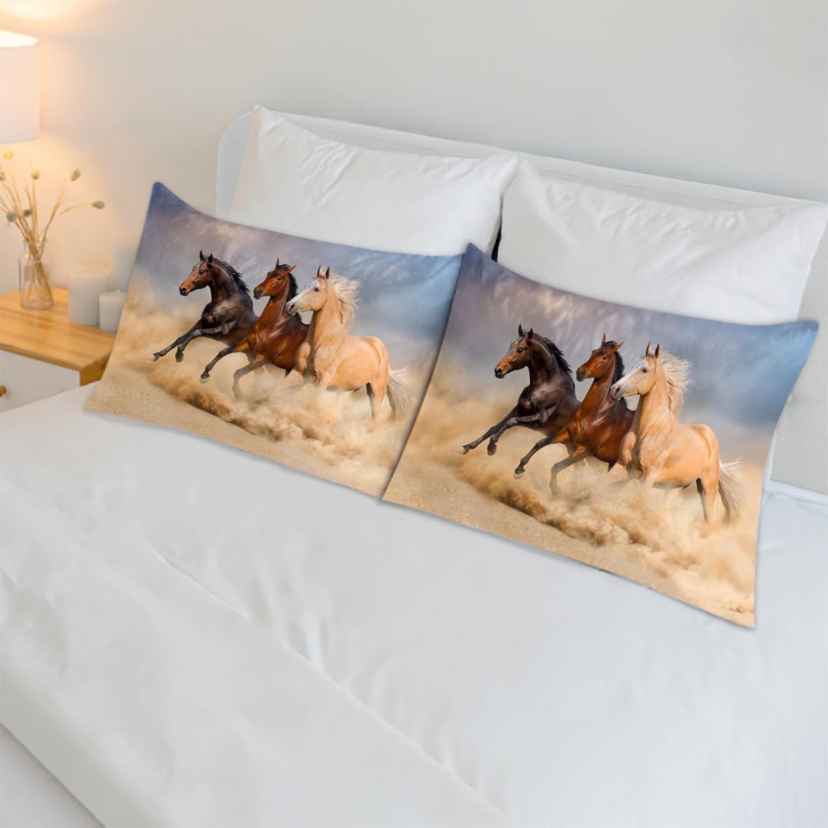 Run Horse, federe in raso per capelli e pelle, confezione da 2, federa con chiusura a busta, super morbide, antirughe, antimacchia, setose, 50,8 x 76 cm