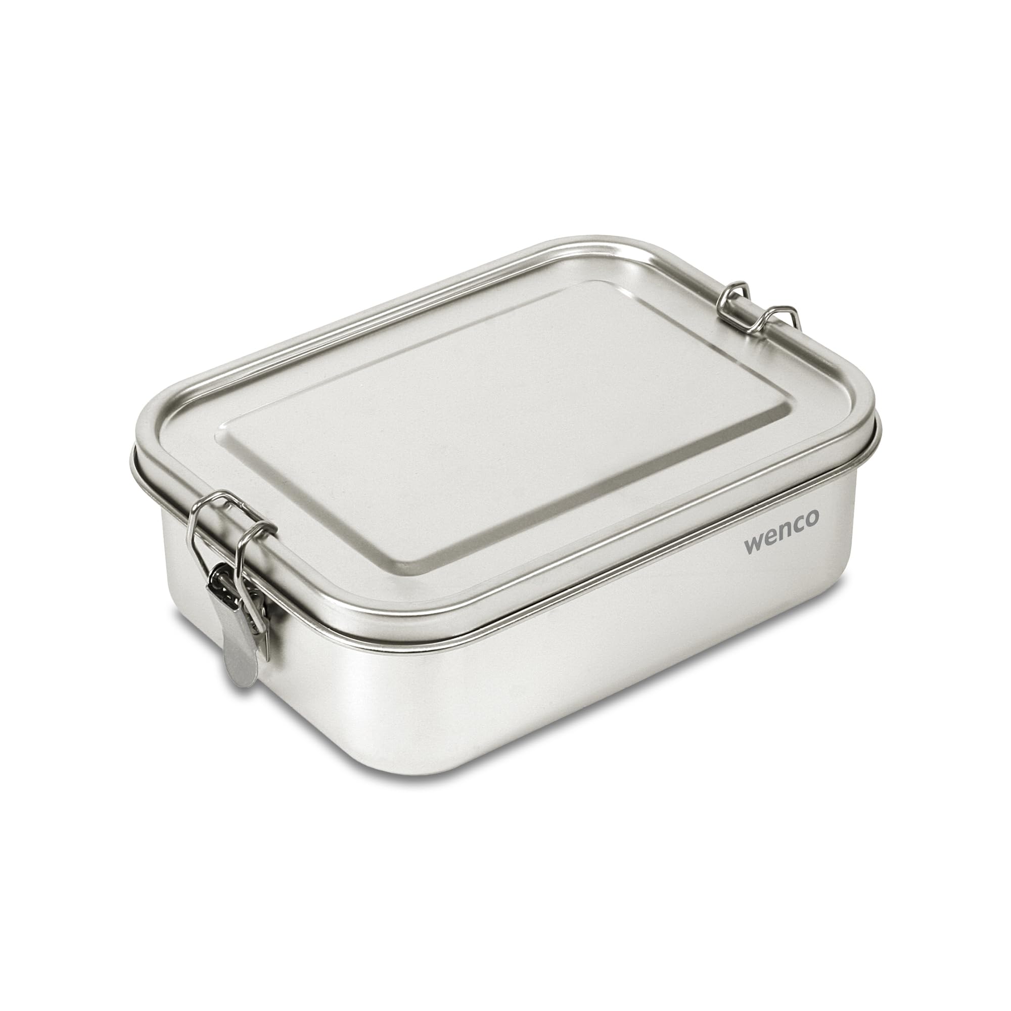 wenco Lunchbox aus Edelstahl, Mit 2 Fächern, Brotdose groß mit 1,5 liter Fassungsvermögen, Wasserdicht, Spülmaschinengeeignet, inkl. Ersatz-Silikonring, 21,5 x 16,5 x 7,0 cm, Silber.