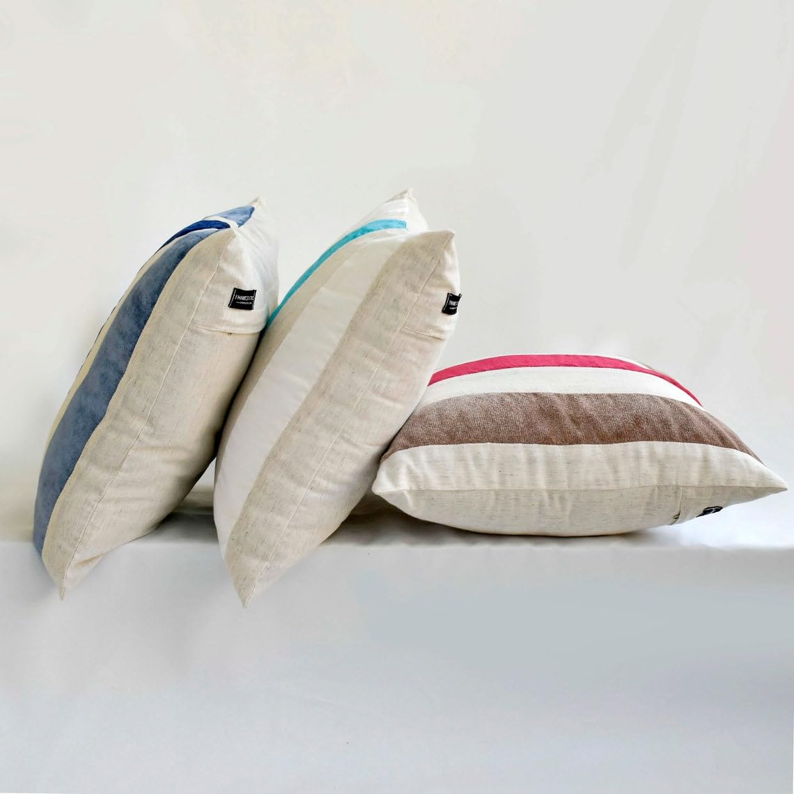 The HomeCentric Decorativo Blu acqua Fodere per cuscini, Set di 2, 45x45 cm Velluto Cuscino, Fodera per cuscino con Patchwork, A strisce Cuscino, Moderno Fodere per cuscini - Velvet Band Teal