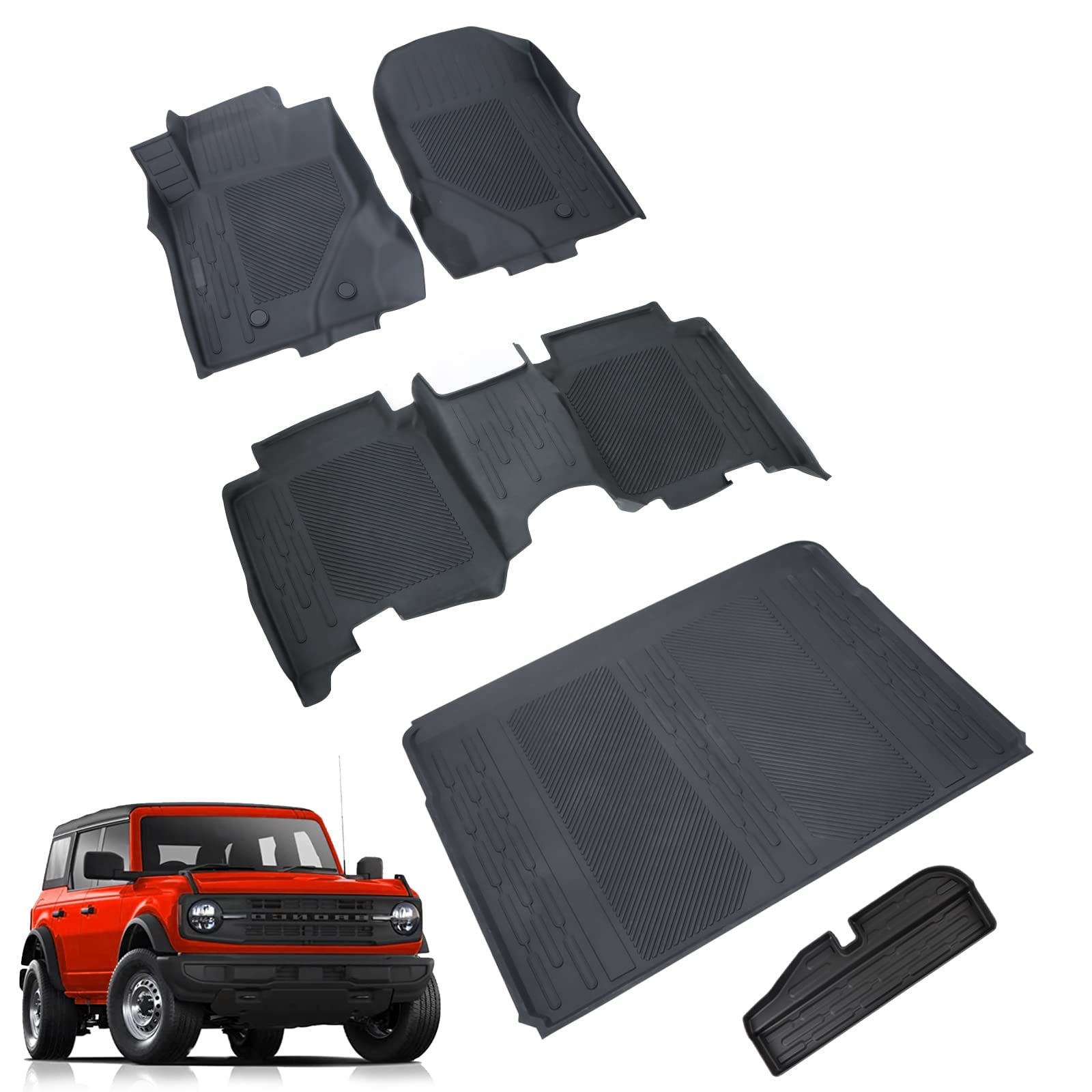 Photo 1 of Navoroge Floor Mats & Trunk Mat for 2021 2022 2023 Ford Bronco 4-Door, All-Weather Waterproof TPE Floor Cargo Liner Floor + Trunk Mat