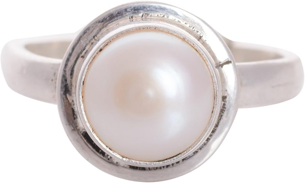 Shiv Ram Jyotish KendraNatural Freshwater Pearl Stone 925 Sterling Silver Adjustable Ring For Women & Men Certified Energized Real Moti Ring 5ct. to 20ct.