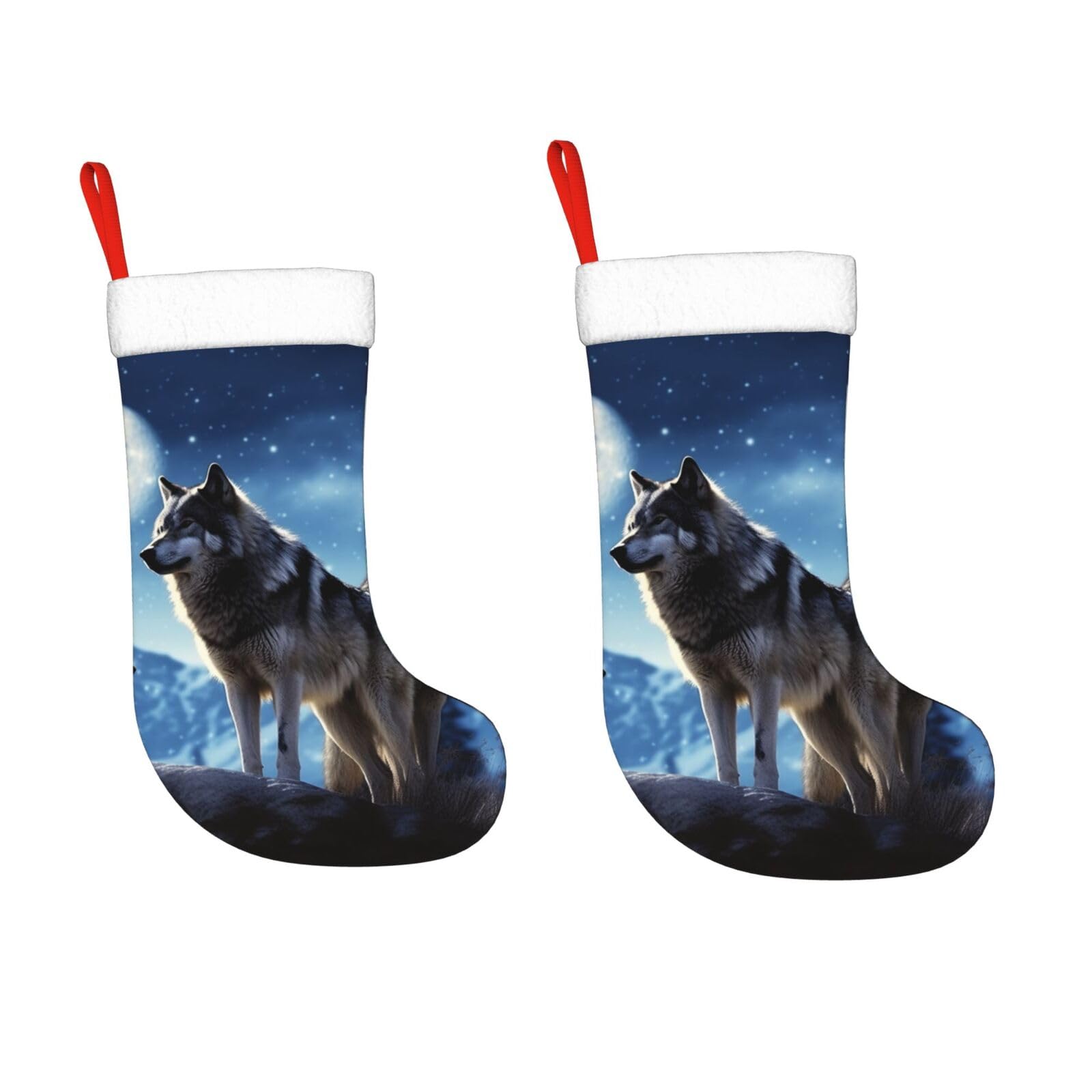 KLOPH 2 Pack 18 Inches Christmas Stockings Personalized Wolfs Xmas Stocking Hanging Decoration Fireplace Stocking for Holiday Xmas Tree Christmas Fireplace Decor Gifts