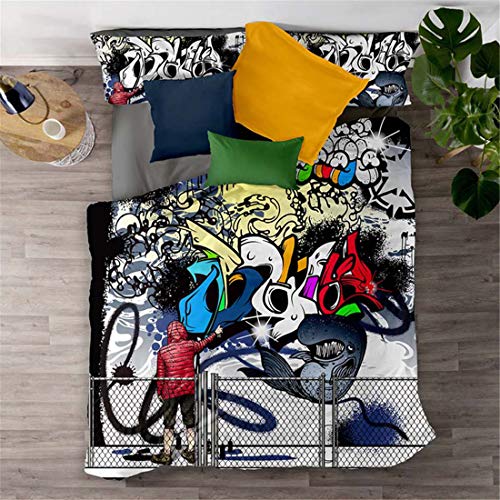 Odot 3D Juego de Funda de Edredón, 3 Piezas 100% Poliéster Funda Nórdica y Funda de Almohada Impresión para Todo el Mundo Adultos y Adolescentes (Cama 90-150x200cm,Hip Hop Callejero E)