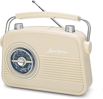 Byron Statics Radio Am FM Portable Radio Retro Classic Table Top Analog Radios Loud Speaker Large Rotary Dial Lightweight Large Handle Easy Use Stable Reception Adapter or 1.5V AA Battery Cream
