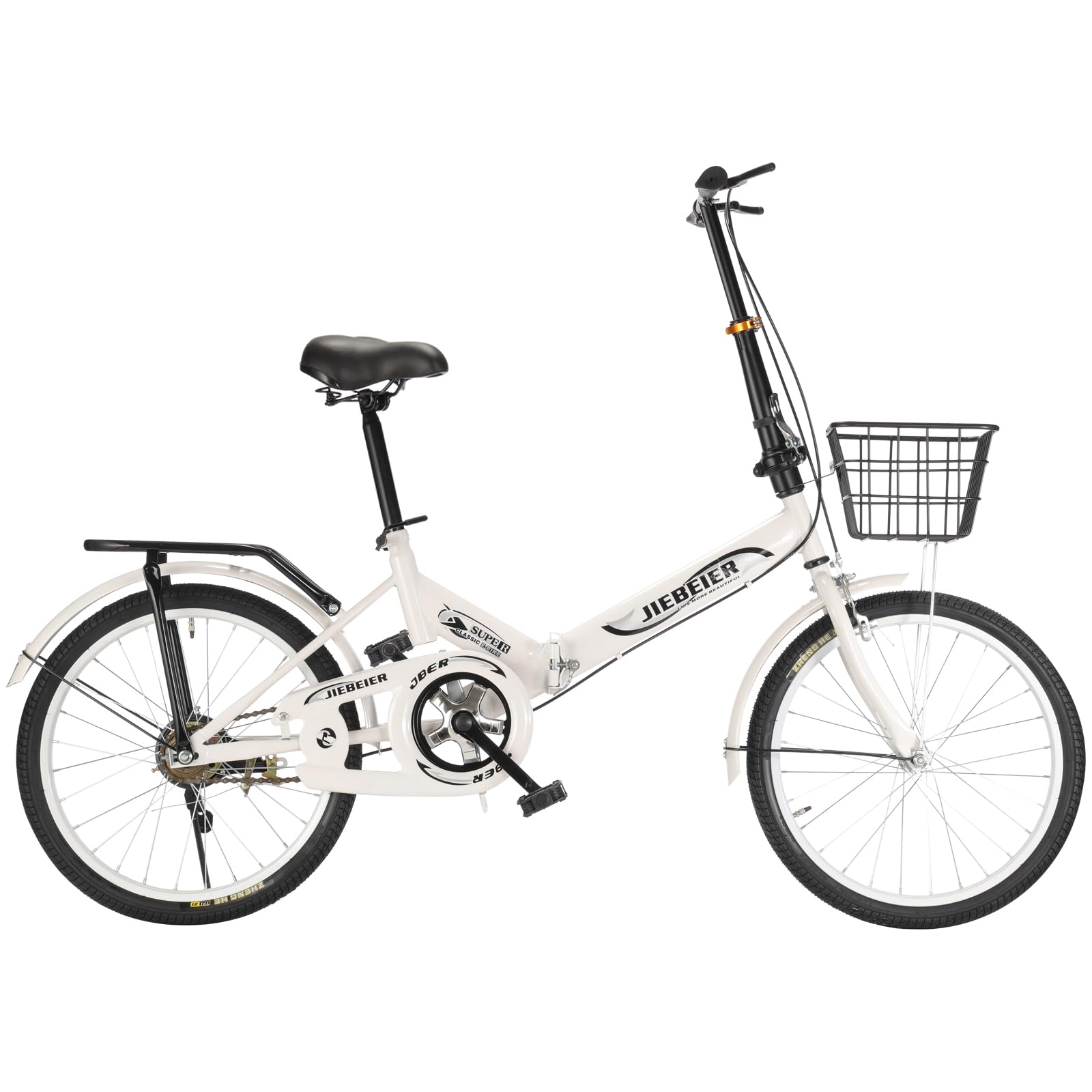JIEBEIER 自転車 折りたたみ自転車 20インチ 軽量 小径車 防滑タイヤ 高炭素鋼フレーム リアキャリア付き キャリパーブレーキ 男性 女性 初心者 通勤 通学 街乗り JZXC-01 (白)