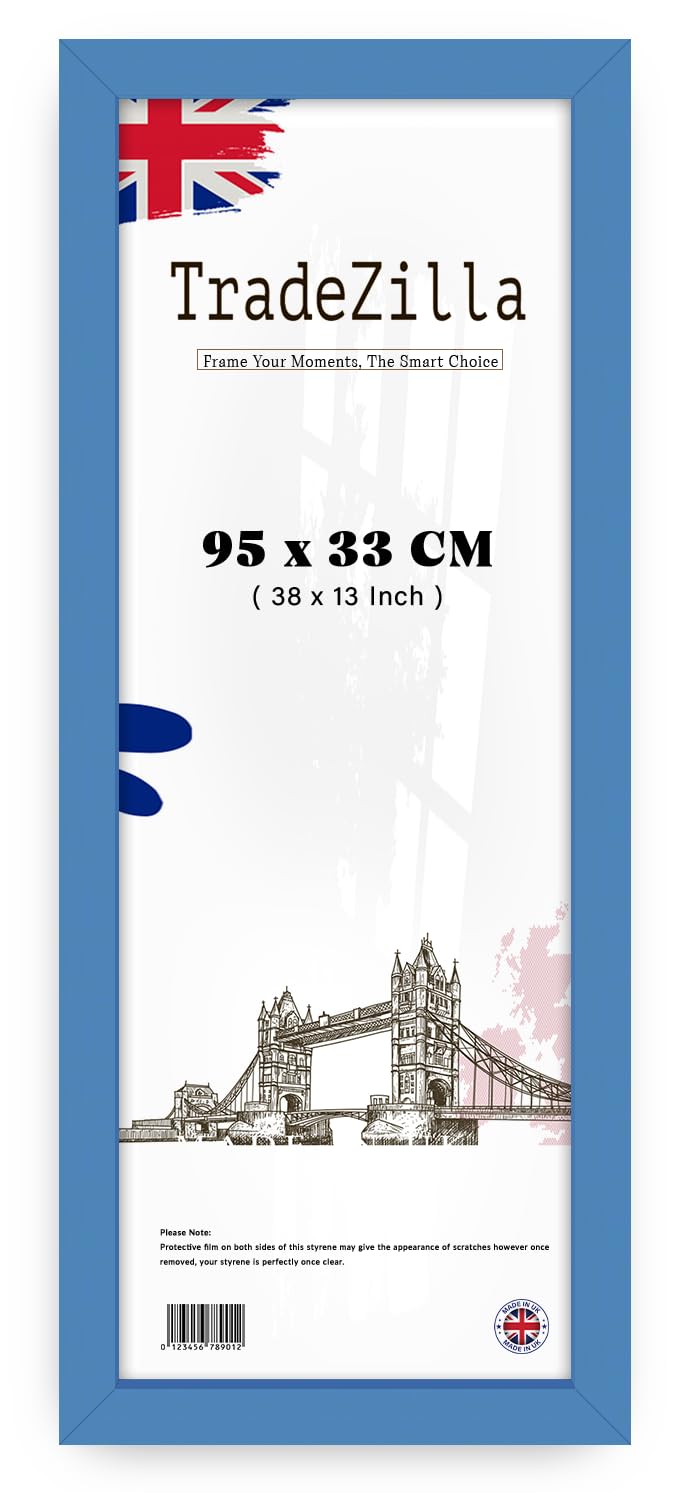 TradeZilla | Poster Frame 3' 1" x 1' 1" for Artwork - Blue 38" x 13" Handmade Ideal for Home Office & Living Room Décor (95 x 33 CM) [ Blue ]