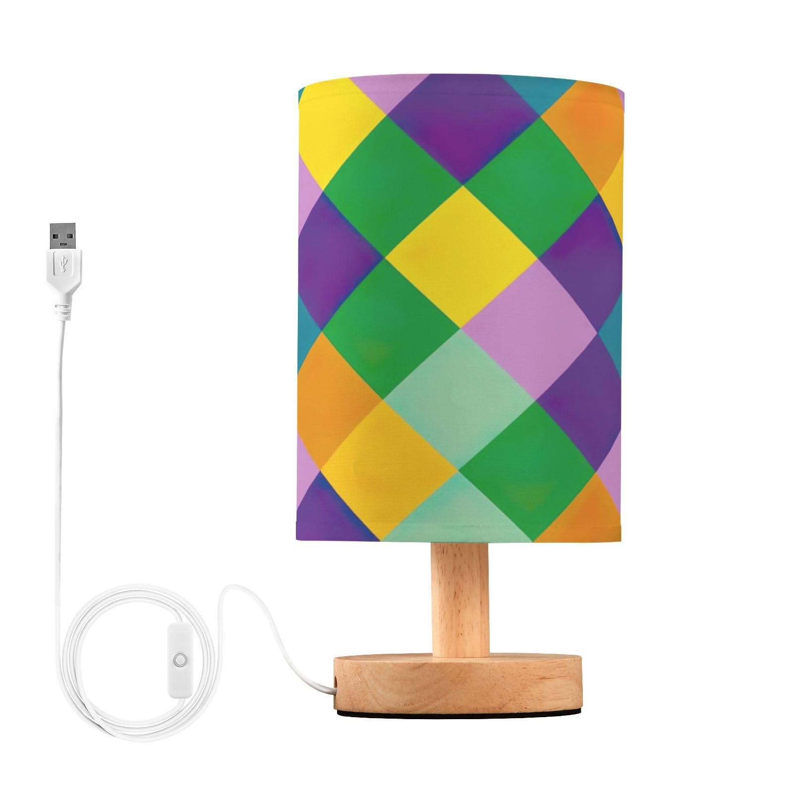 SDMKA Mardi Gras Texture Bedside Table Lamp for Bedroom, Minimalist Nightstand Lamp with Round Fabric Shade for Living Room, Office, No Bulb Required