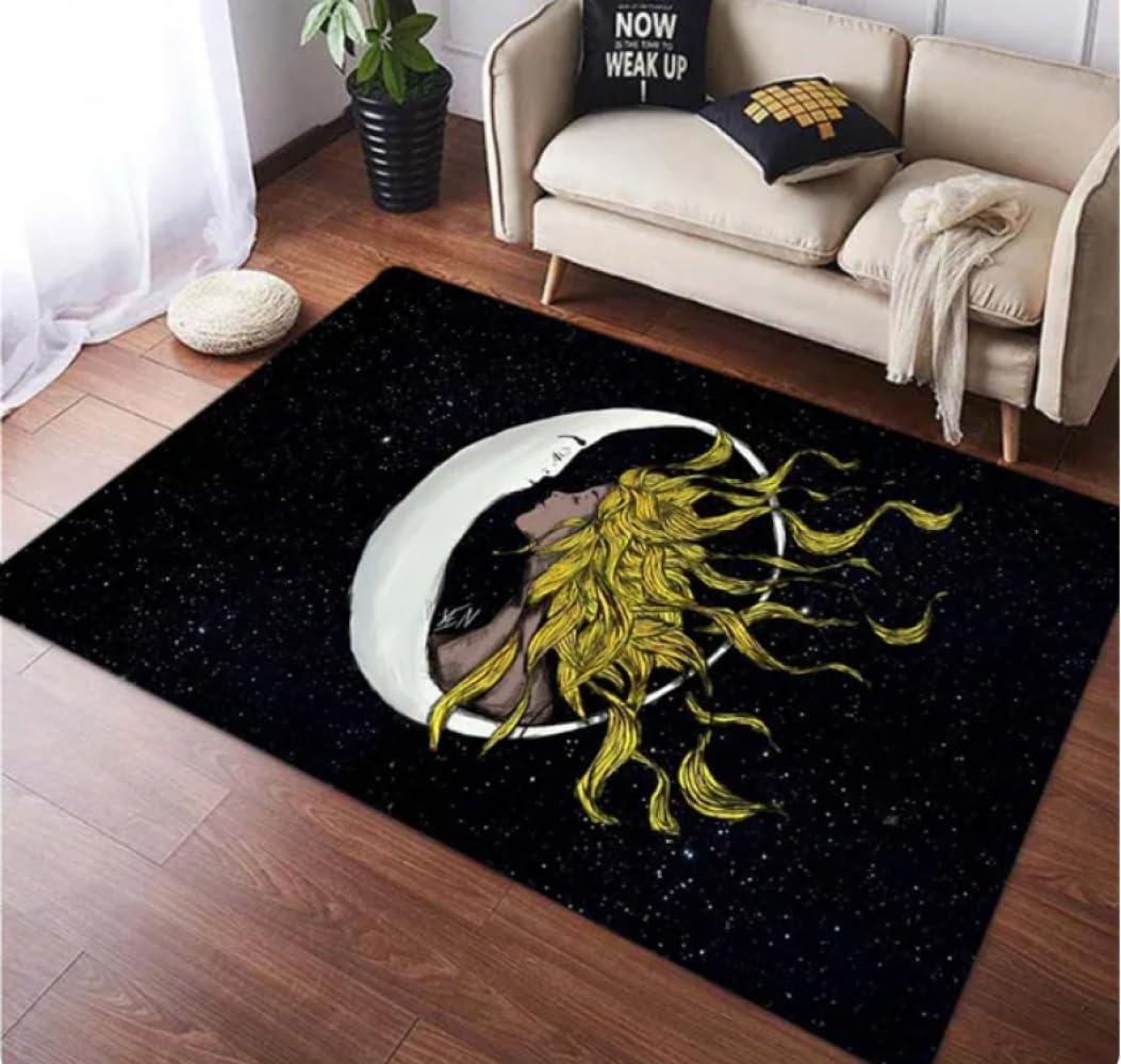 PASPRT Soleil Et Lune Imprimé Salon Tapis Or Imprimé Tapis De Sol Chambre Décor Chambre Décoration Chambre 140X200Cm