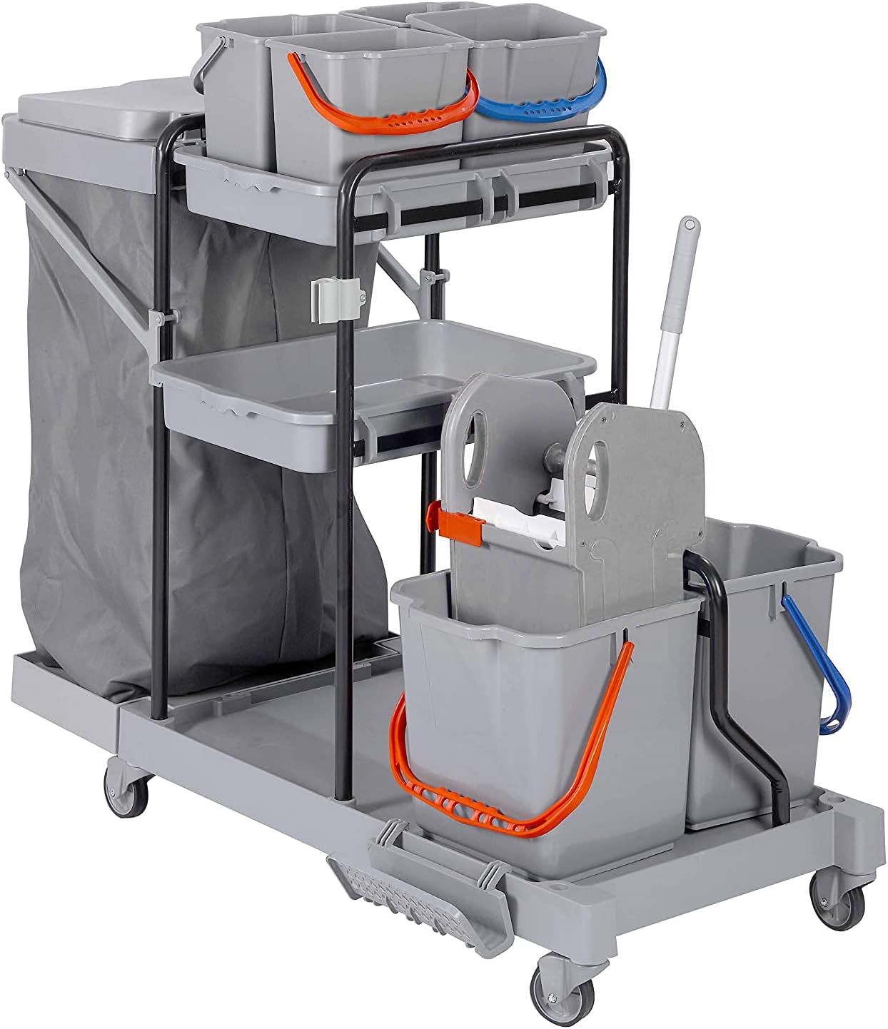 Cirde Professional Cleaning Trolley, 2 x 20 Litres Bucket. 12 L bin liner, hand press for hotel, catering, building cleaning etc.