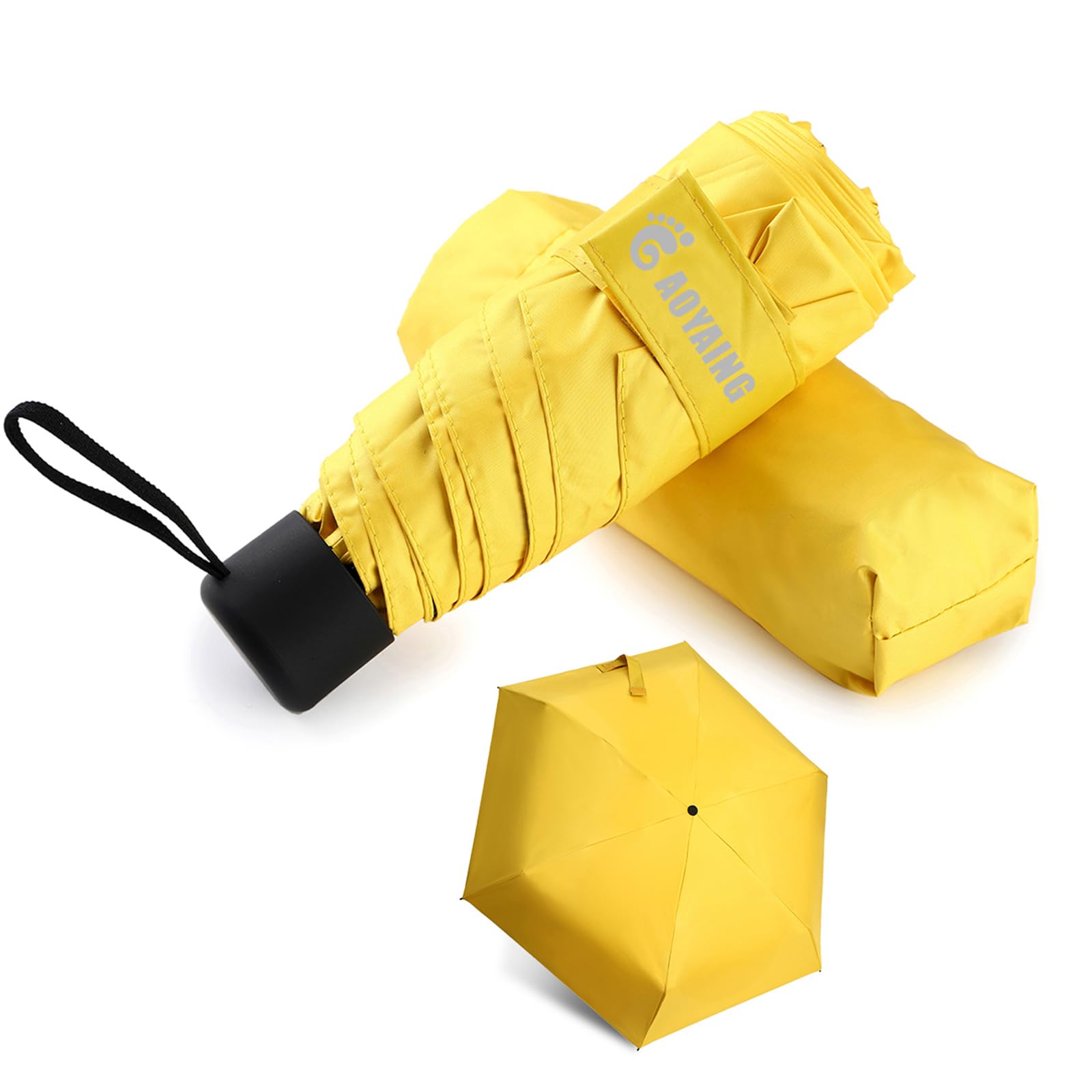 GAOYAING Compact Travel Umbrella with Case, Vinyl Coated for Sun & Rain Protection, Lightweight Small and Compact Suit for Pocket 34 Inches Yellow