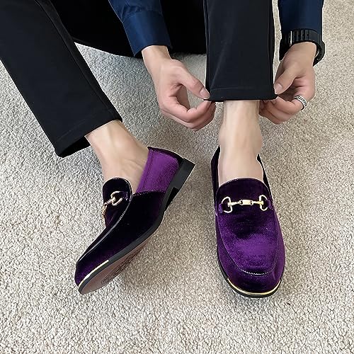 Image of FLQL Men's Luxury Velvet Penny Loafers Shoes Embroidery Suede Dress Loafers Daily Boats Shoes for Party Wedding Prom Size 7-13