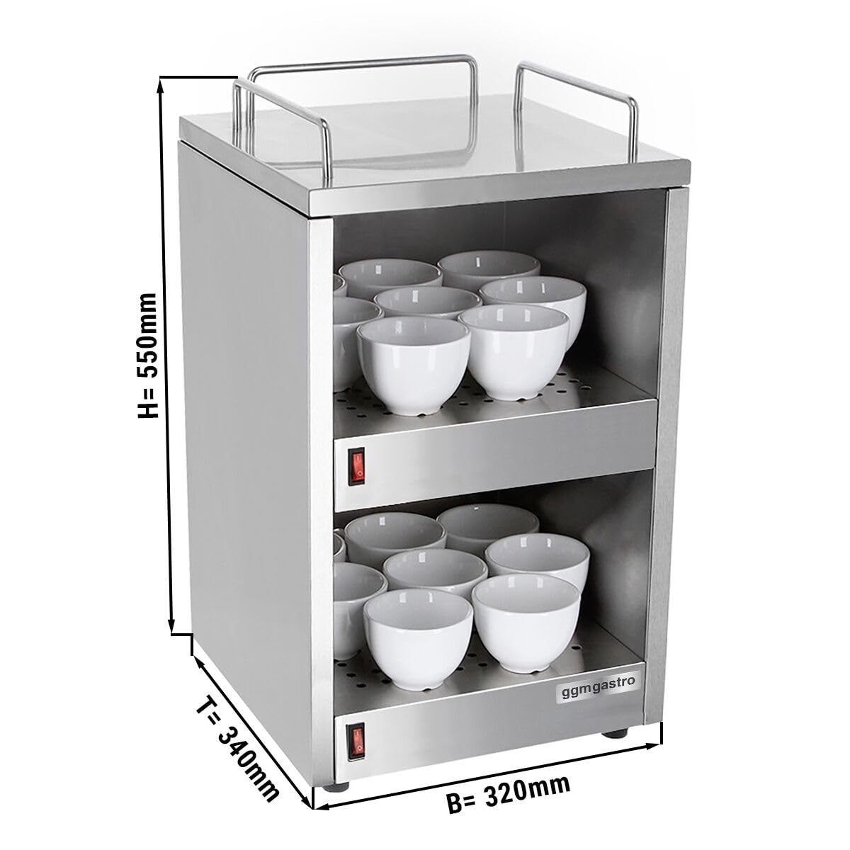 GGM Gastro | TWJ335 | Tassenwärmer - 140 Watt - mit 2 Ablagen