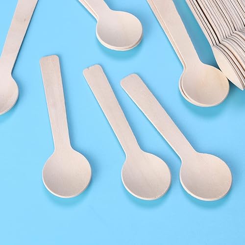 Miniatura 7 de HEMOTON 200 cucharas de madera para helado desechables de madera para cubiertos de mesa, cucharas de postre y yogur congelado, biodegradable,