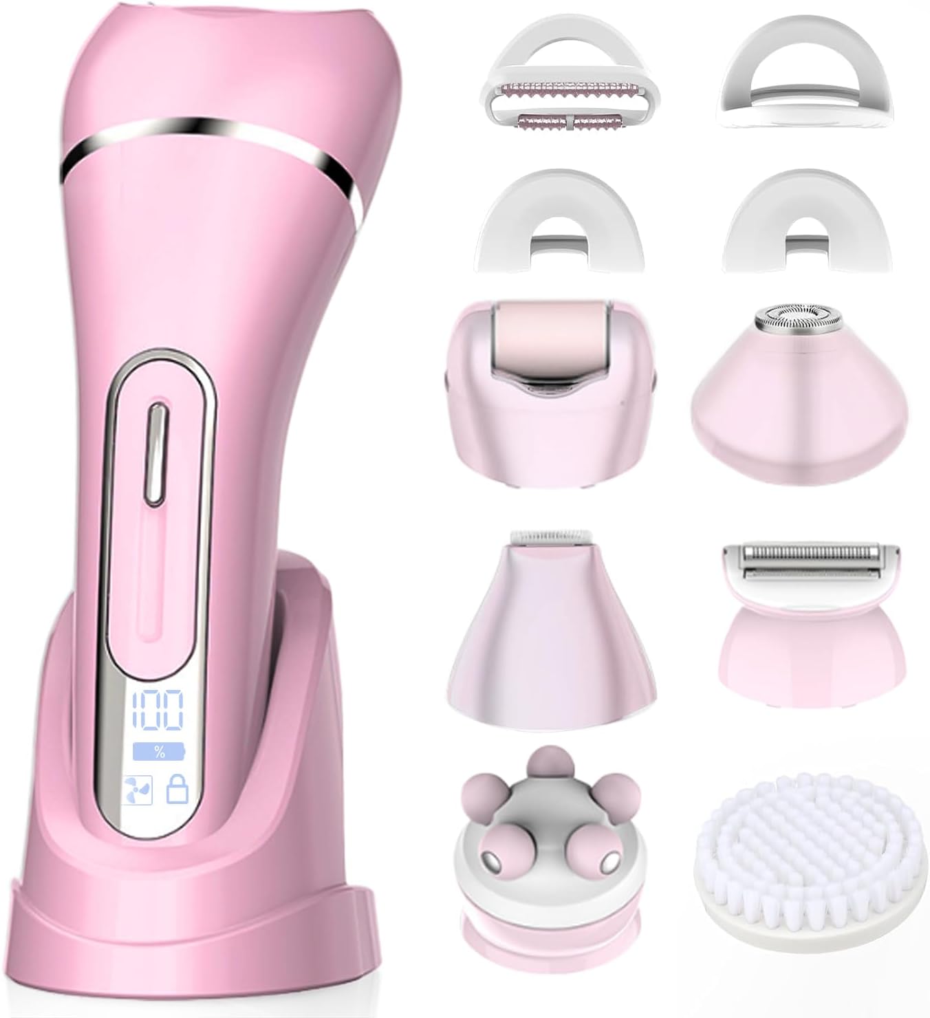 Women's Electric Shaver & Trimmer 7-in-1 Kit - IPX7 Waterproof, USB-C Fast Charge, 5 Attachments for Bikini, Legs, Underarms, Face