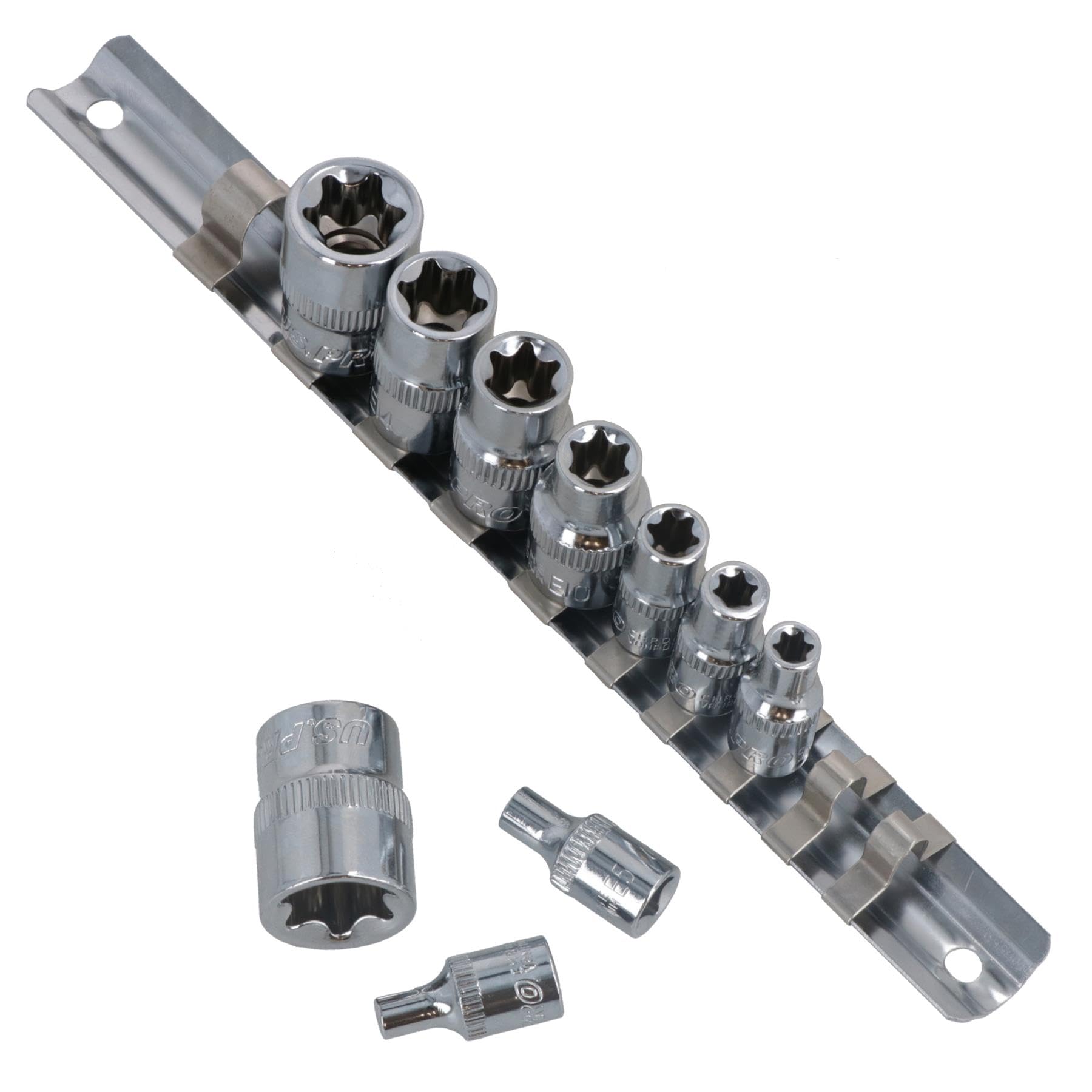 Ab Tools Women's Silver Torx/Star Sockets 10Pc Set 1/4" And 3/8" Drive E Sockets E4 - E18