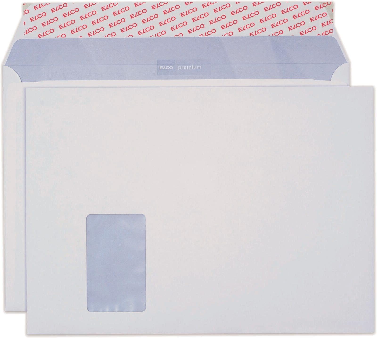 ELCO Premium C4 Envelopes with Left Window — 120 g/m² Heavy-Weight FSC-Certified Self-Adhesive Envelopes for A4 Business Letters and Invoices, 229 x 324 mm, White, Box of 250