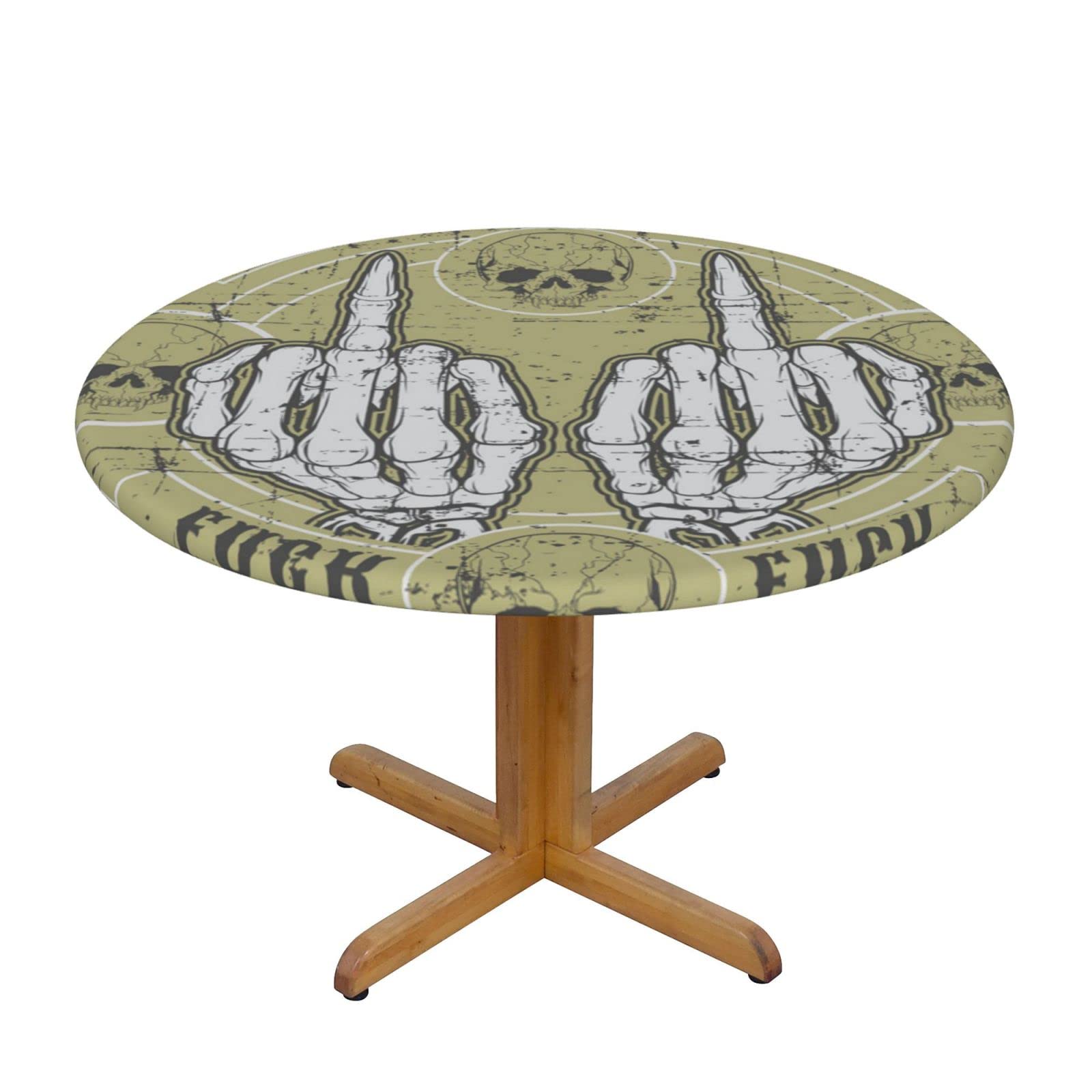 Lsjuee Round Fitted Tablecloth 45-50in Elastic Edged Table Cloth for Kitchen Dining Party Home Decor -Finger Symbol Skeleton
