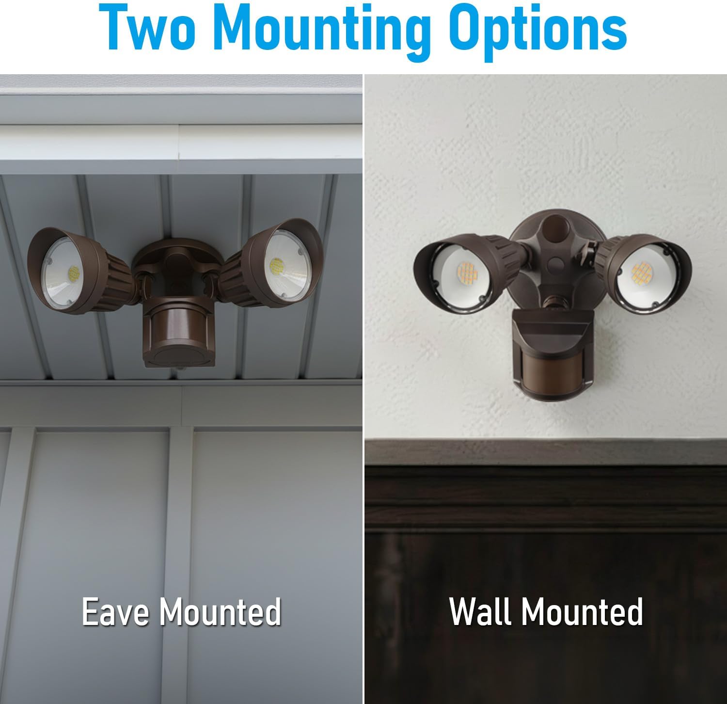 LEONLITE 3CCT LED Security Light, Motion Sensor Outdoor Lights, Dusk to Dawn, ETL Listed, Adjustable Heads, 3000K4000K5000K Selectable, Motion Detector Flood Light, Aluminum, IP65 Waterproof, Bronze