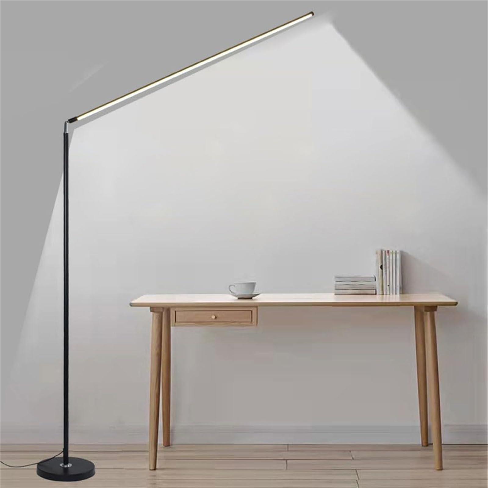 LED Schreibtischlampe Modern Vertikal mit Fernbedienung Tischlampe Verstellbare Farbe & Helligkeit Dimmbar Bodenlampe Drehbar Metall mit Stecker Kabel Schalter Stehlampe für Arbeitszimmer (Weiß)