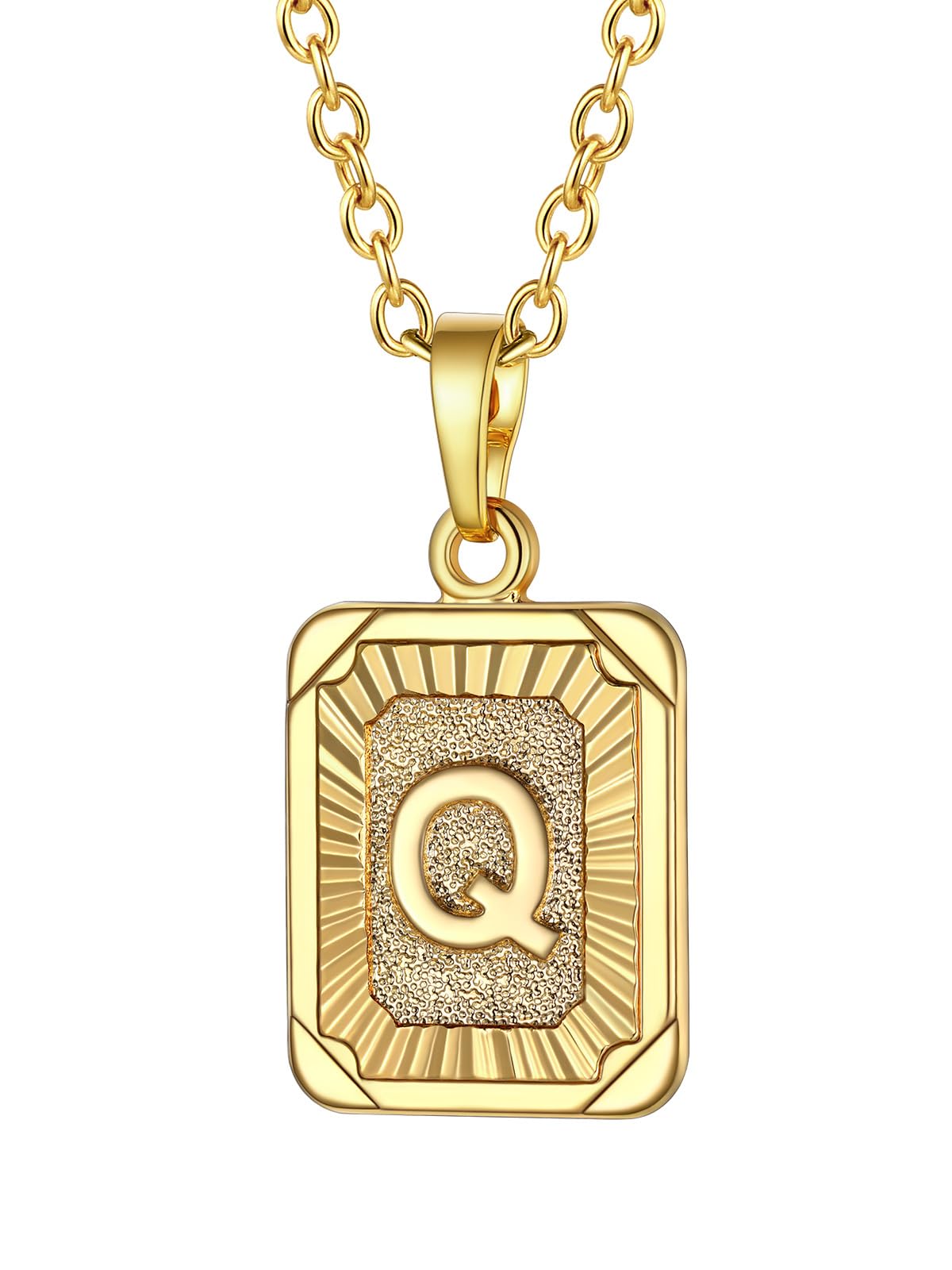 FOCALOOK Buchstaben Kette Damen Rechteck Anhänger Kette Gold Herren Namenskette Initial Necklace Kette mit Buchstaben A bis Z Schmuck für Geburtstag