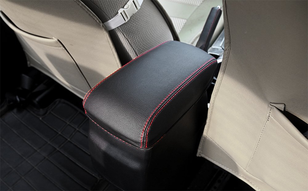 Bwen Central Console Armrest Cover,Black with Red Stitches Car Armrest Cover Saver for Toyota Corolla 2014 2015 2016 2017