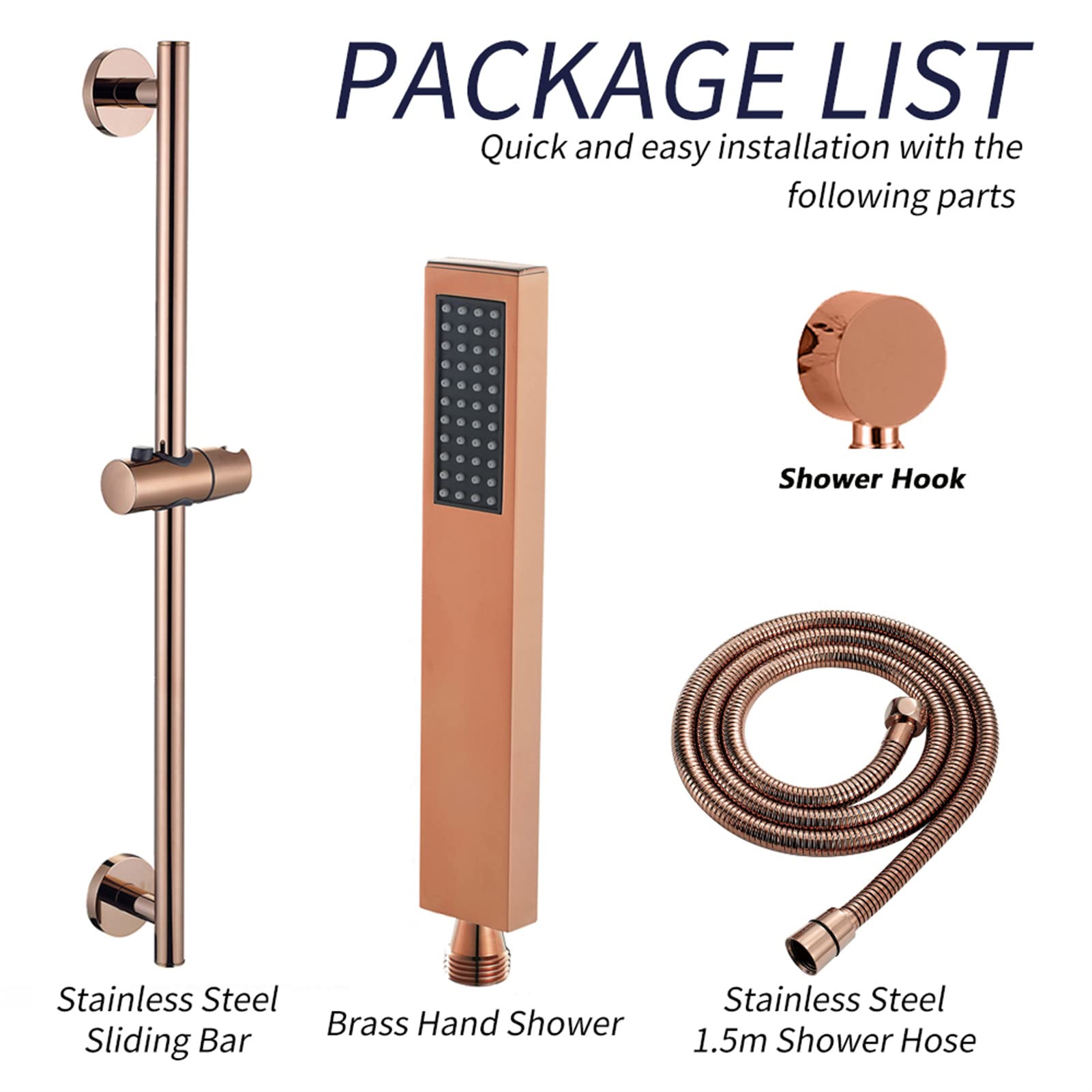 Cabezal de ducha de mano de alta presión con barra deslizante, kit de ducha ajustable montado en la pared, manguera flexible, solución de ducha al aire libre, fácil instalación, diseño moderno