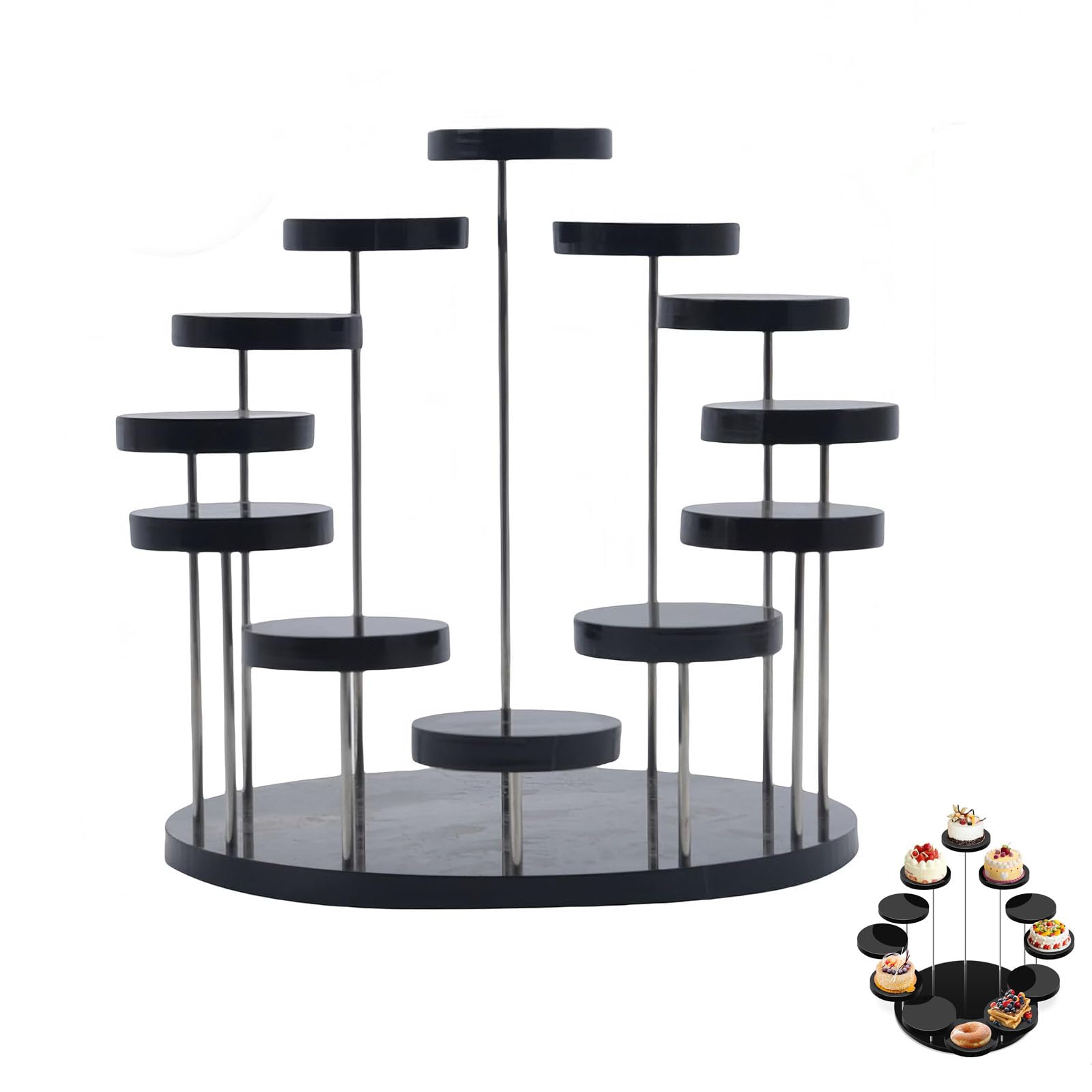 Présentoir Acrylique Rond Noir, Diamètre Présentoirs, Présentoir Parfum de Collection, Résentoirs Ronds en Acrylique pour Cupcakes, pour de Figurine Vernis à Ongles Cosmétiques.