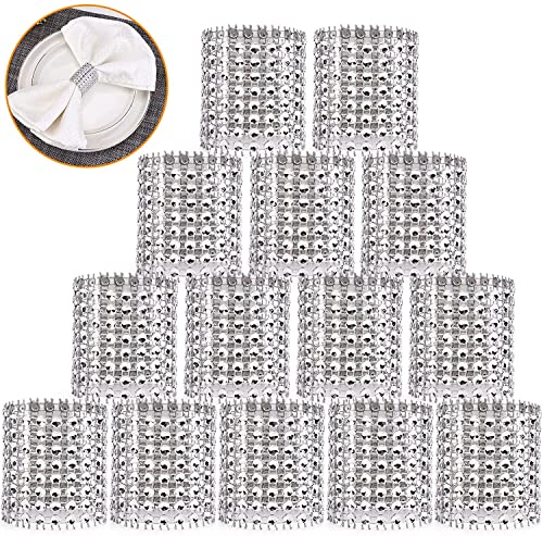 SYZOW 100pcs Rhinestone Napkin Rings, Silver Napkin Rings Buckles for Table Decorations Wedding, Dinner,Party, DIY Decoration