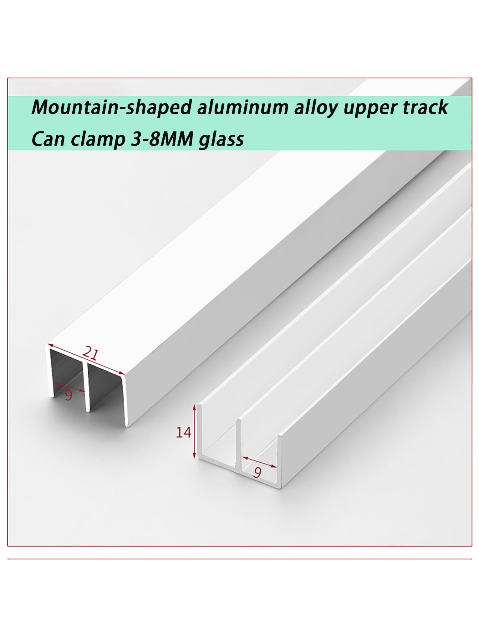 Rail Coulissant pour vitrine - Rails en Aluminium à Double Canal pour Portes en Acrylique/Verre de 5 à 8 mm, Guide à rainures de Montagne avec Galets Anti-Saut (39,4 po/1 000 mm)