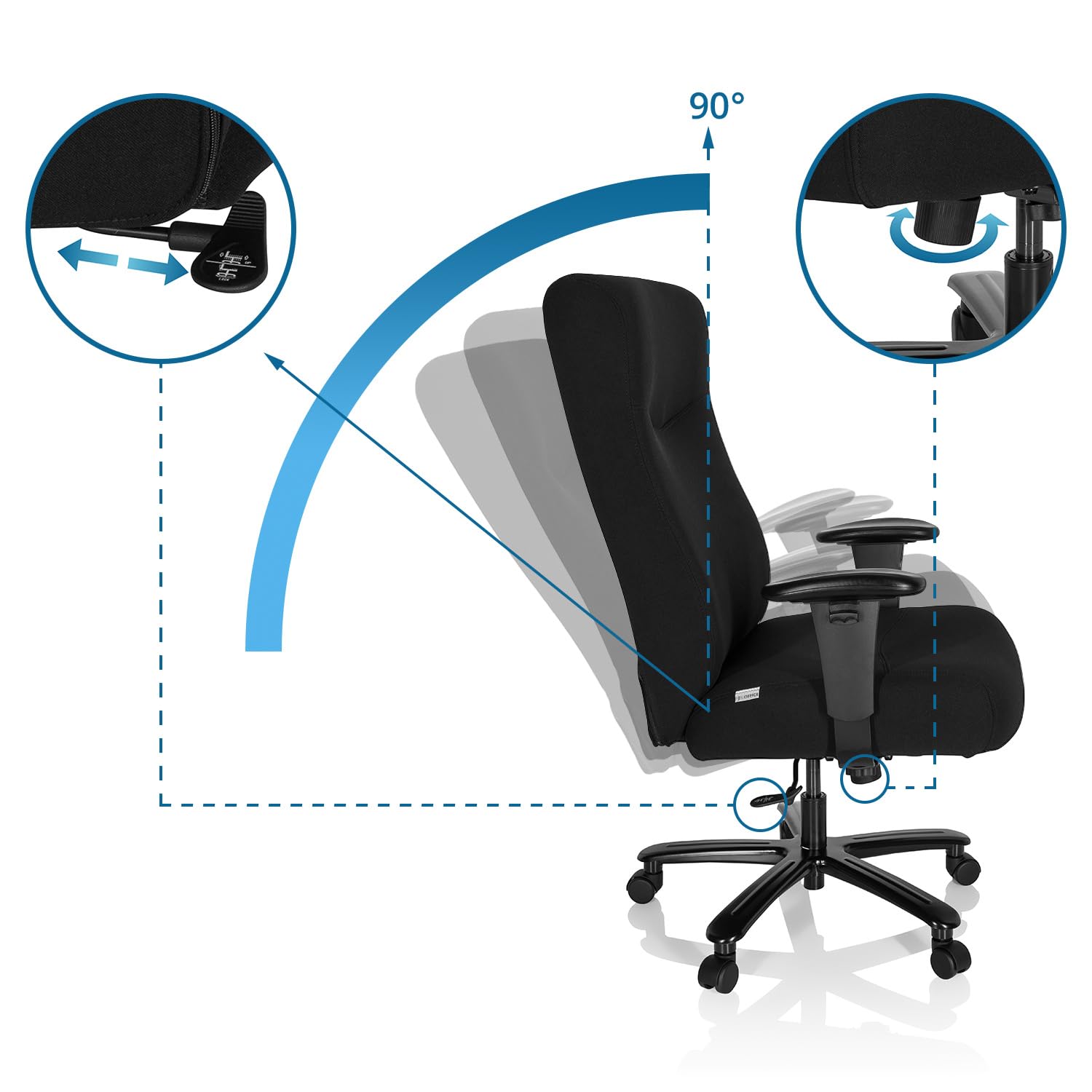 hjh OFFICE 738122 Chefsessel XXL Everest I Stoff Schwarz Schreibtischstuhl gepolstert bis 180kg belastbar, höhenverstellbar, one Size
