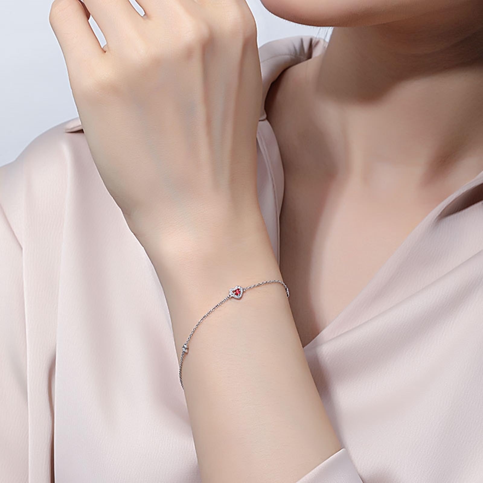 Bransoletka z białego złota dla kobiet 750/585/375, bransoletka damska syntetyczna rubinowa 0,16ct 16-18 cm przedłużenie 4 cm z moissanitem, bransoletki dla panny młodej