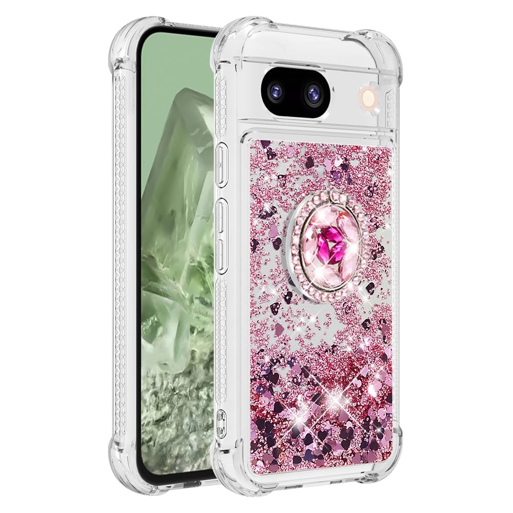 Wuhaizher for Google Pixel 9 Case/Google Pixel 9 Pro Case with Ring Kickstand Glitter Bling Sparkle Quicksand Flowing Liquid Clear TPU Gel Silicone ShockProof Phone Case