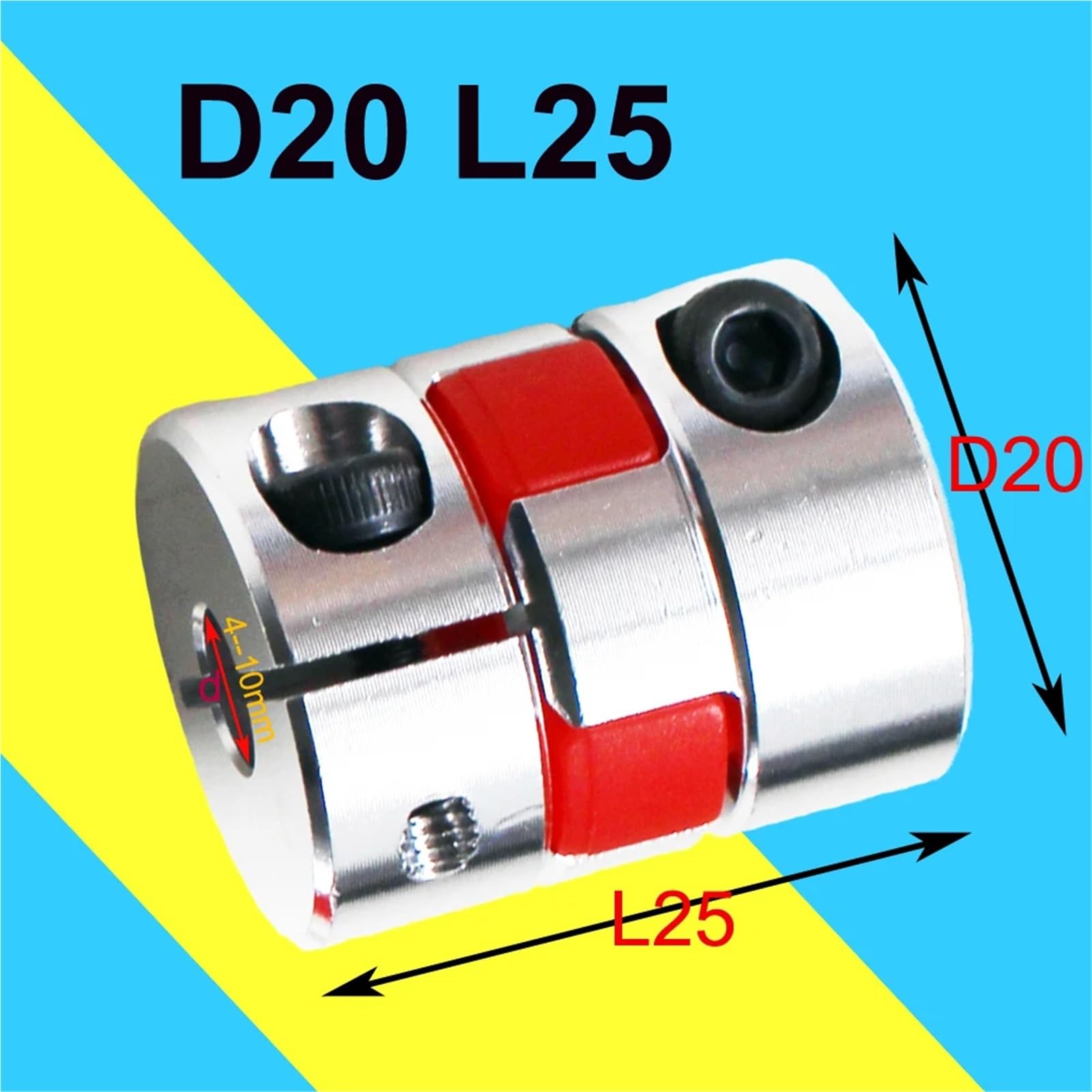 Coupleur flexible for arbre à vis à billes CNC D20 L25, 4/5/6/6,35/8 mm, 1 pièce(4x10)