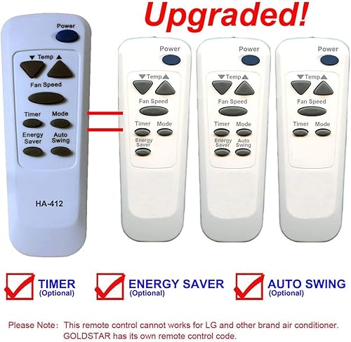 Miniatura 2 de HA-412 Reemplazo para control remoto de aire acondicionado GoldStar 6711A90019A funciona para GWHD6507R GWHD6507RY7 GWHD650OR HWC061JAMK7 WG1205RY7